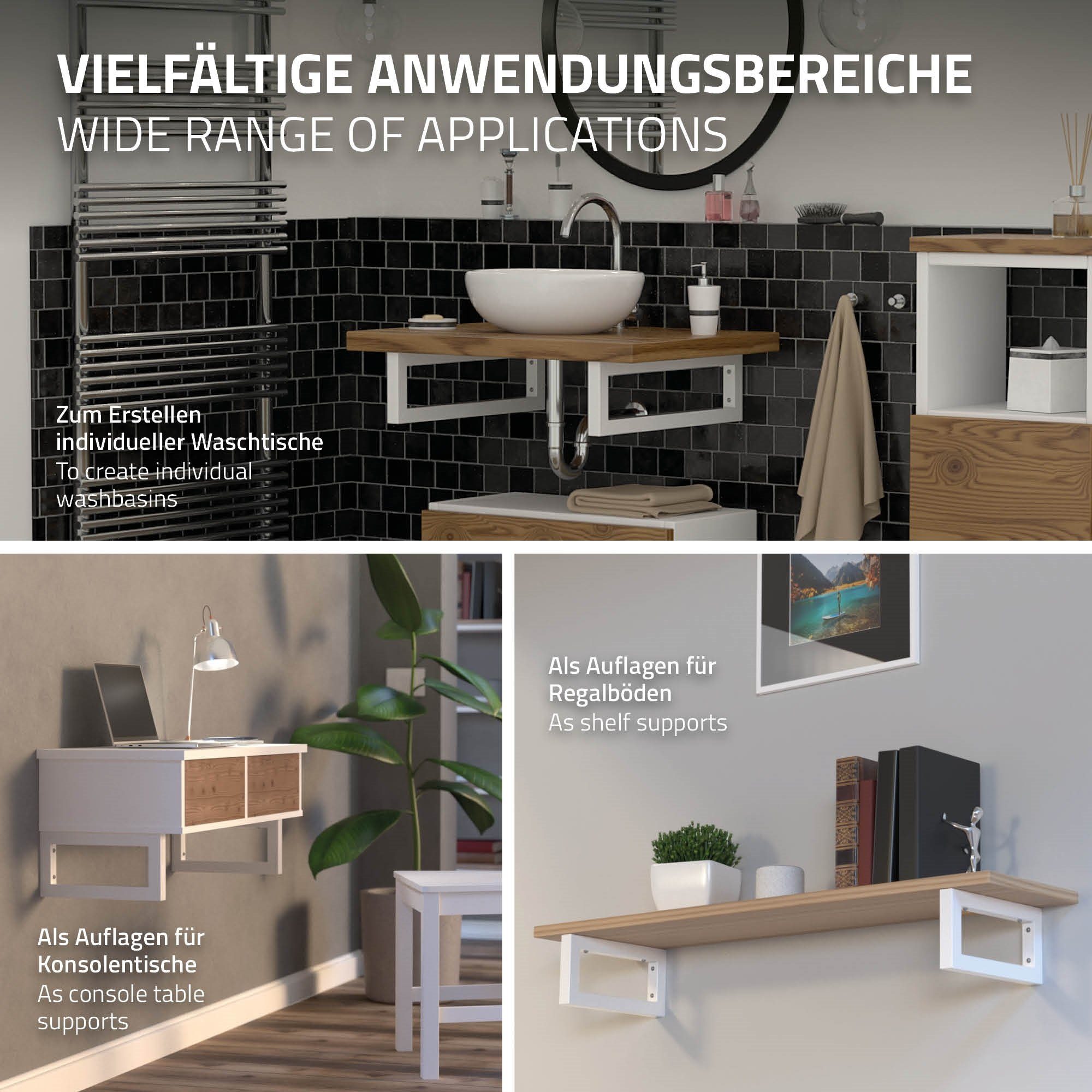 ML-DESIGN für Unterbau Waschtischhalterung 2er Wandkonsole Wandhalterung Stahl Set Waschtisch 300x150mm,Weiß Waschbeckenschrank