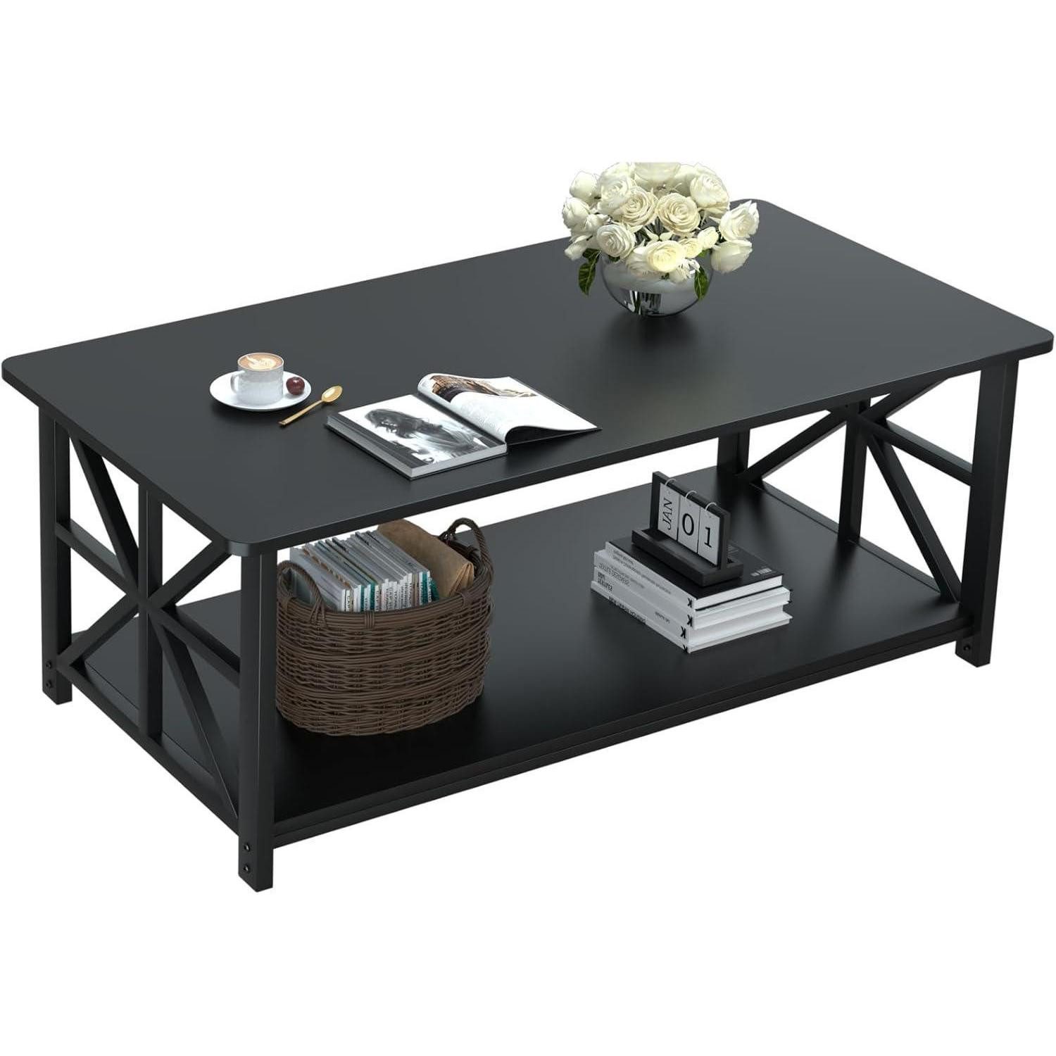 LuxusKollektion Couchtisch Couchtisch mit Stauraum 100 cm Industriestil Schwarz
