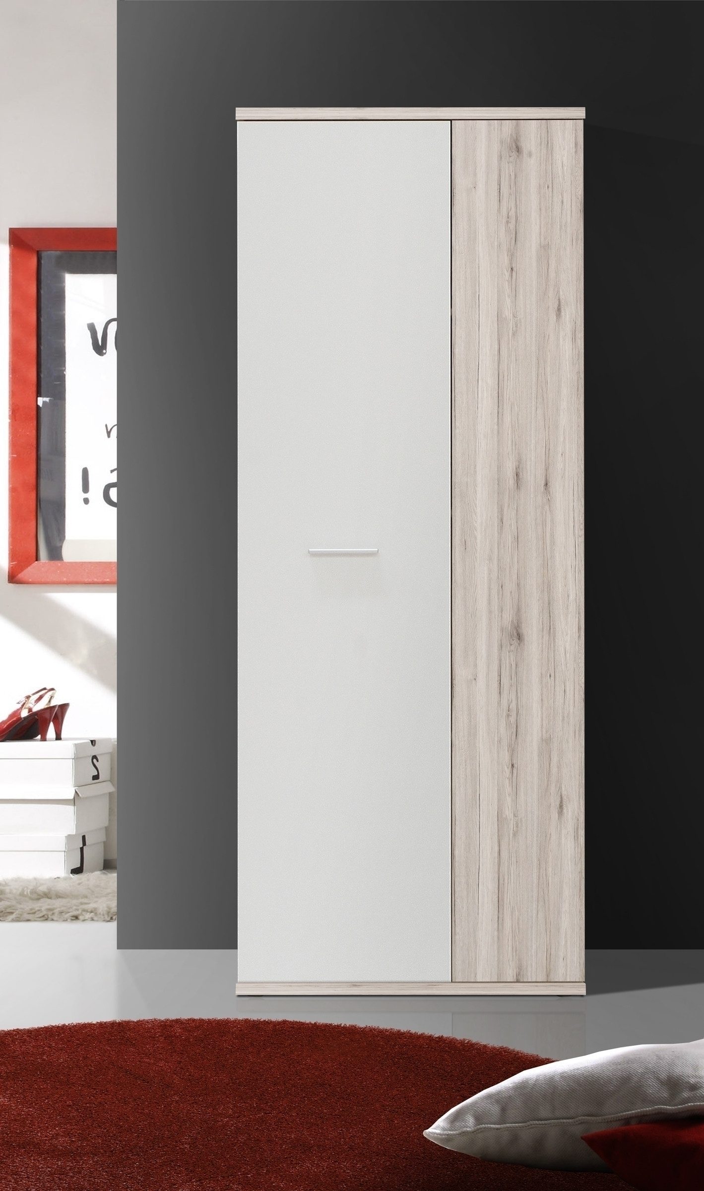 FORTE Mehrzweckschrank Inneneinteilung, Sandeiche Dekor / Weiss - 68,9x179,1x34,8cm (BxHxT)