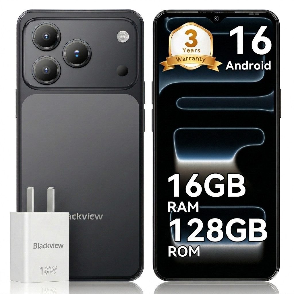 blackview Blackview A16 WAVE 7C (16+64) 60HZ 5000mAh AI Smartphone (32 MP Kamera, 4G Dual SIM/Face ID/IP54/GPS/3 Jahre Garantie)