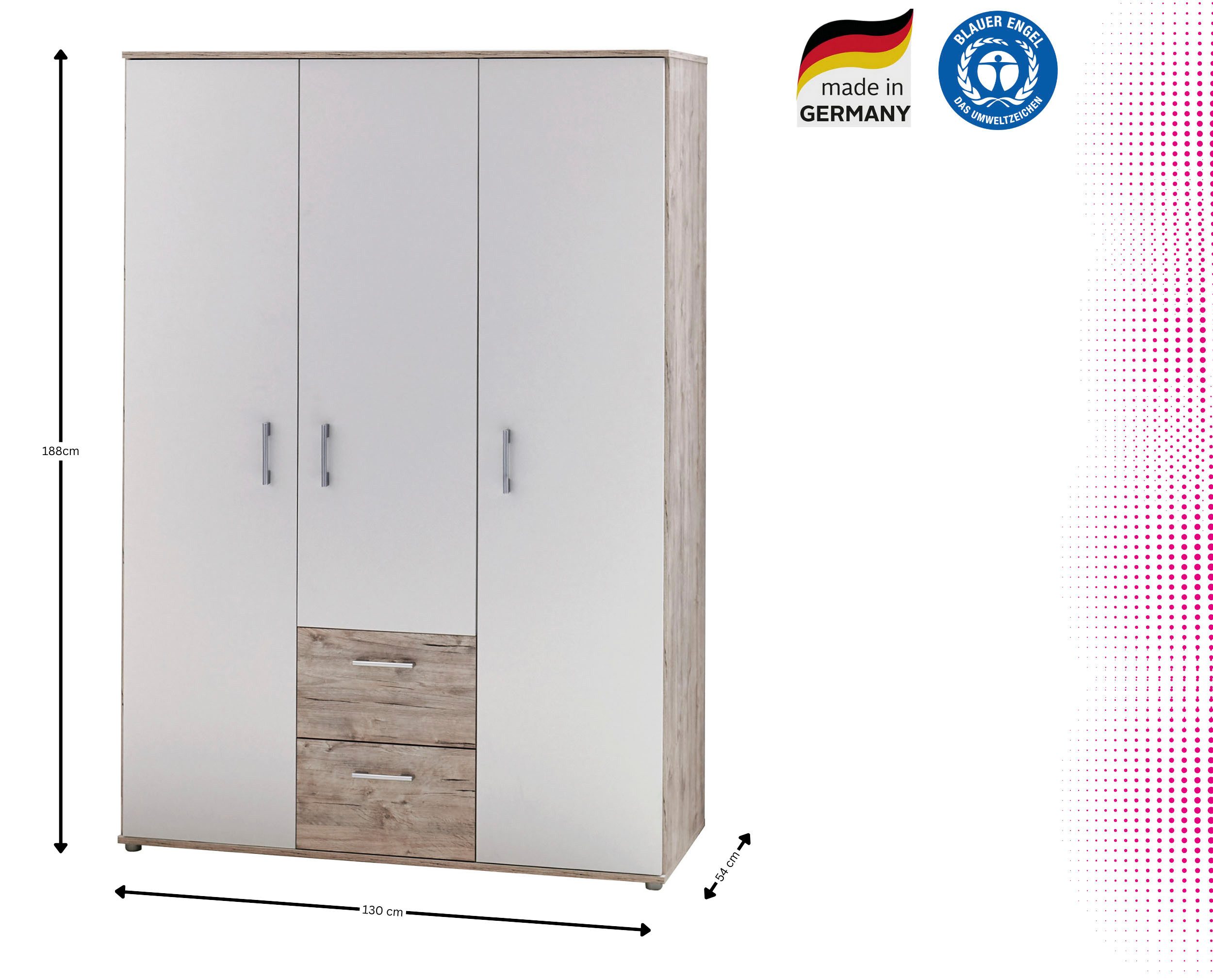 OTTO home Babyzimmer-Komplettset Rieke Bis ins Jugendalter, toll für kleine Zimmer, (Spar-Set, 4-tlg., Kinderbett, Schrank 3 türig, Wickelkommode + Unterbauregal), Made in Germany, Blauer Engel zertifiziert, zeitloses Design