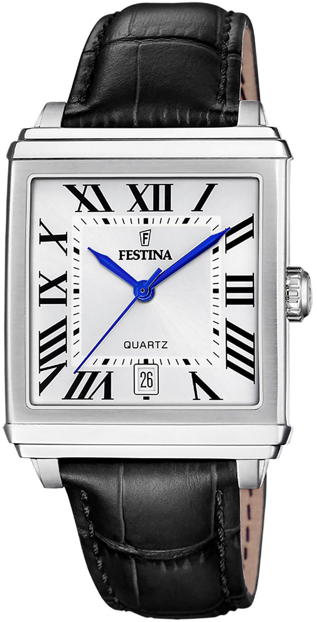 Festina Quarzuhr On The Square F20681/1, Armbanduhr, Herrenuhr, Damenuhr, Lederarmband, Datum