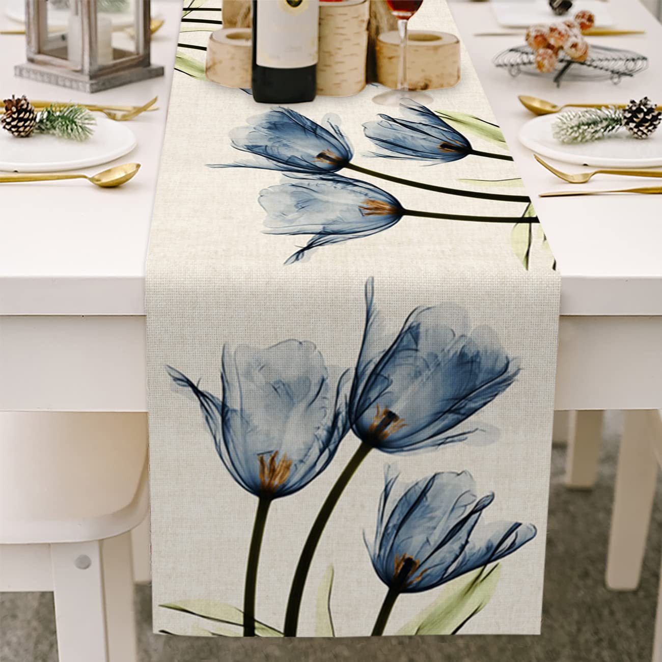 Diwzbyn Tischläufer Mode Pflanzen Blumen Tischläufer Tischdecke Bohemian Tabelle Flagge, für Küche Esstisch, Abwaschbar, Outdoor Urlaub Party Dekor 33x183cm