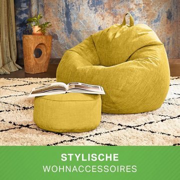 Green Bean Sitzsack Home-Linen (2er Set Indoor Sitzsack (80 x 90 x 50 cm) + Sitzpouf (25 x 45 cm) mit EPS-Perlen Füllung -, Fußhocker Fußkissen Sitz-pouf Bodenkissen Liegekissen), Sitzkissen Lounge Chair Sitzhocker Relax-Sessel Bean Bag