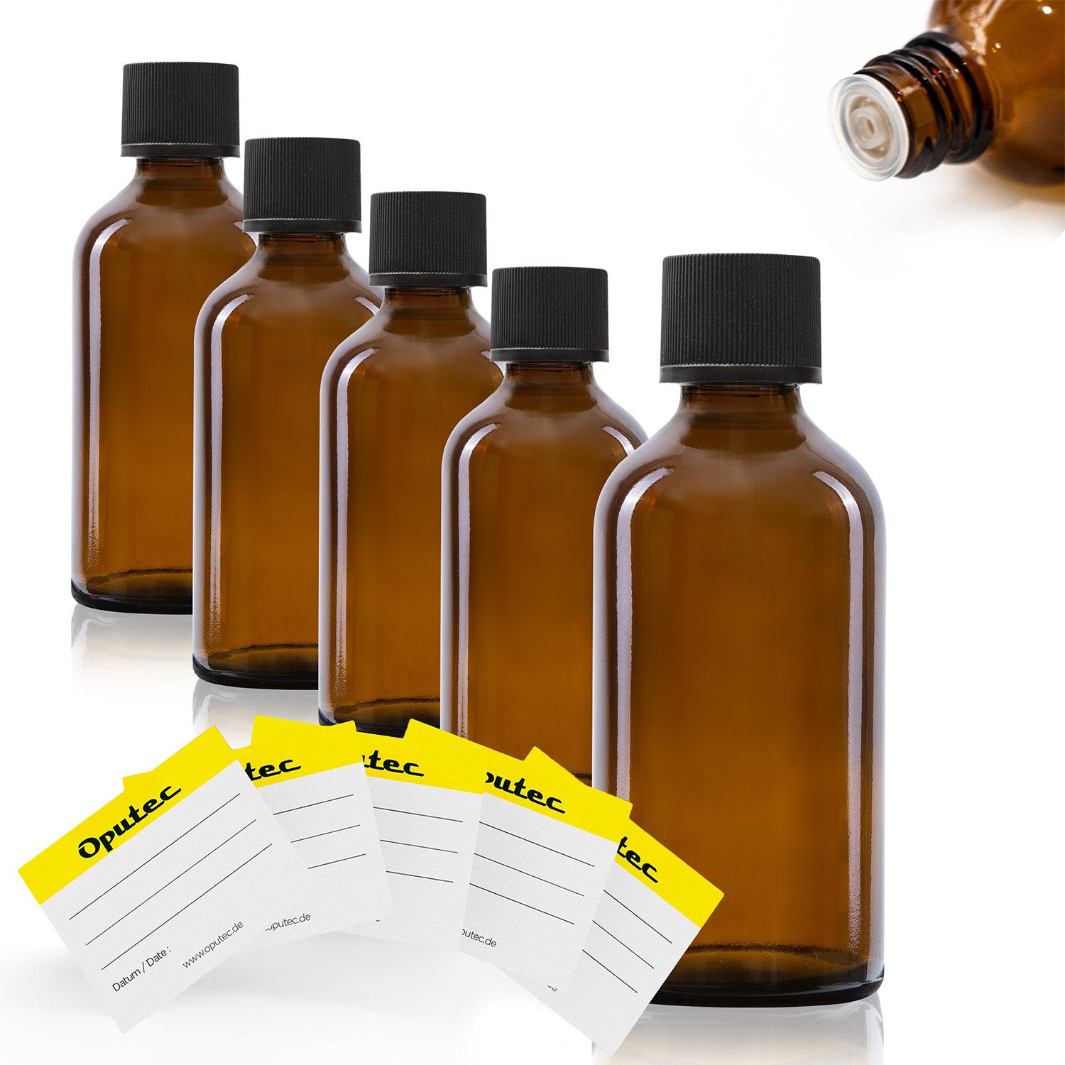 Kanister 5 x 50ml Tropfflaschen Glas Apothekerflaschen mit Tröpfler + Etiketten