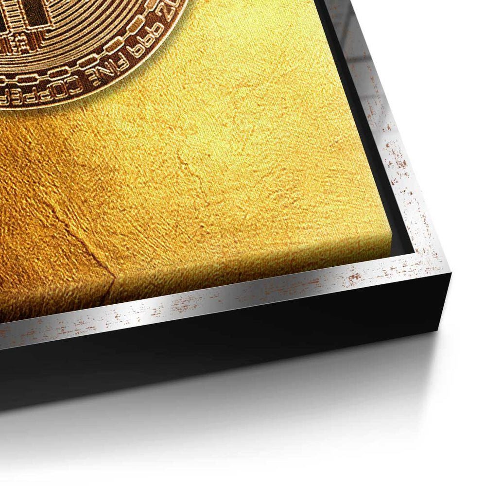 Premium Trading Bitcoin Leinwandbild DOTCOMCANVAS® Leinwandbild, Rahmen Golden Motivation - - Crypto silberner - -