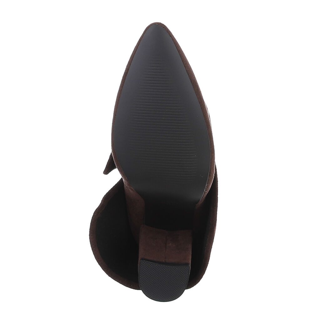 Ital-Design Damen Kniehoher Stiefel mit Blockabsatz und Deko-Detail High-Heel-Stiefel (92457578) Blockabsatz Stiefel in Braun – Bild 3 von 5