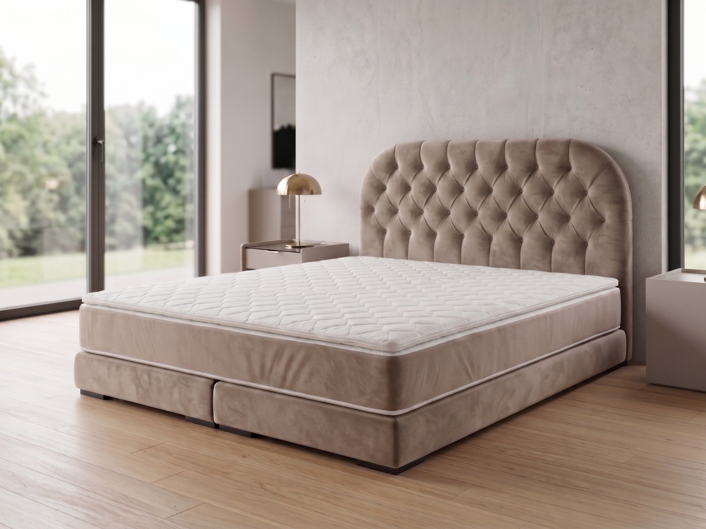 A&J MöbelLand GmbH Polsterbett LEON mit Kopfteil - Stilvolles Bettgestell für Ihr Schlafzimmer (Länge: 209 cm, Höhe Kopfteil: 110 cm, 4 Kopfteil-Varianten, 7 Größen zur Auswahl, Modernes Design, TOP ANGEBOT!, Inklusive Bettgestell), Komplettgestell-Set