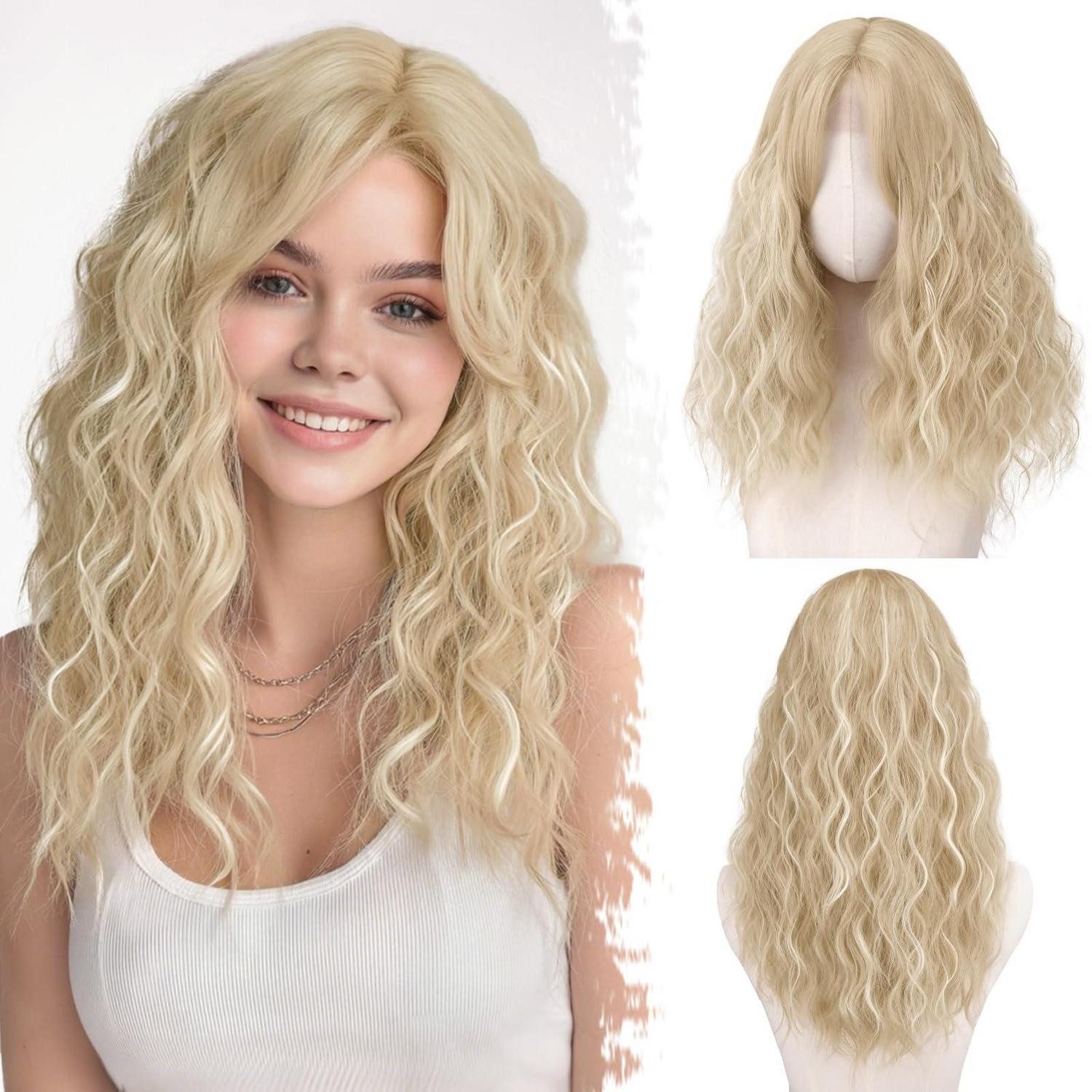 LuxusKollektion Kunsthaarperücke Perücken gewellt lockig blond 50cm synthetisch Blond Highlight 50cm