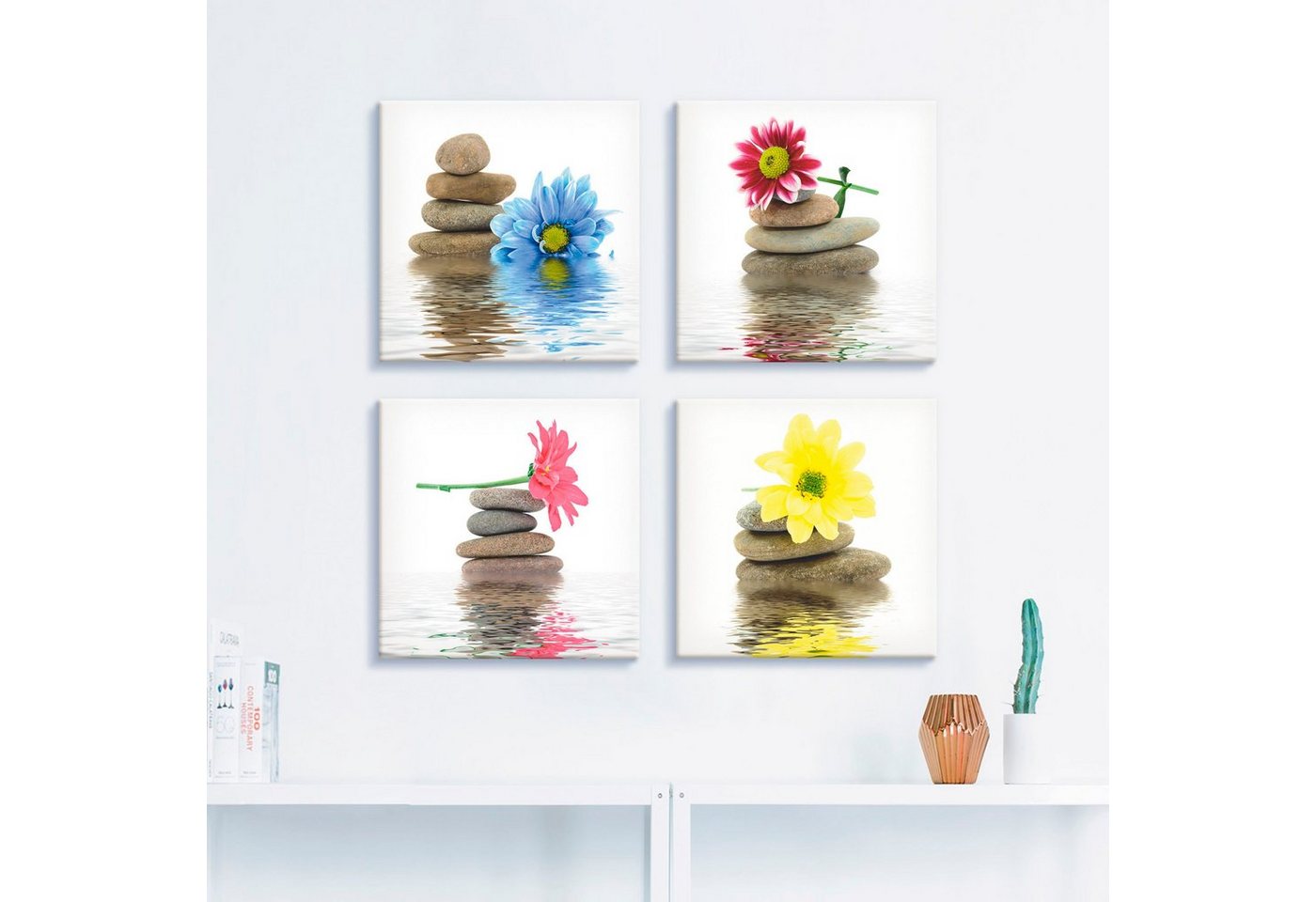 Artland Leinwandbild »Zen Therapie-Steine mit Blumen«, Zen (4 Stück)-HomeTrends
