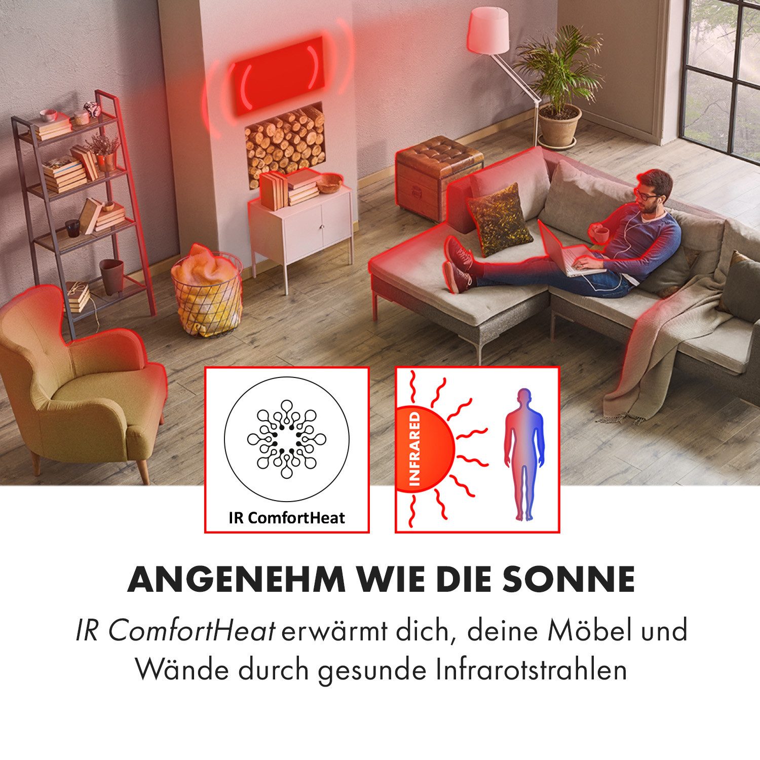 Klarstein Heizkörper Midnight Sun, Decken-Infrarotheizung Indoor heater Aluminium 600W