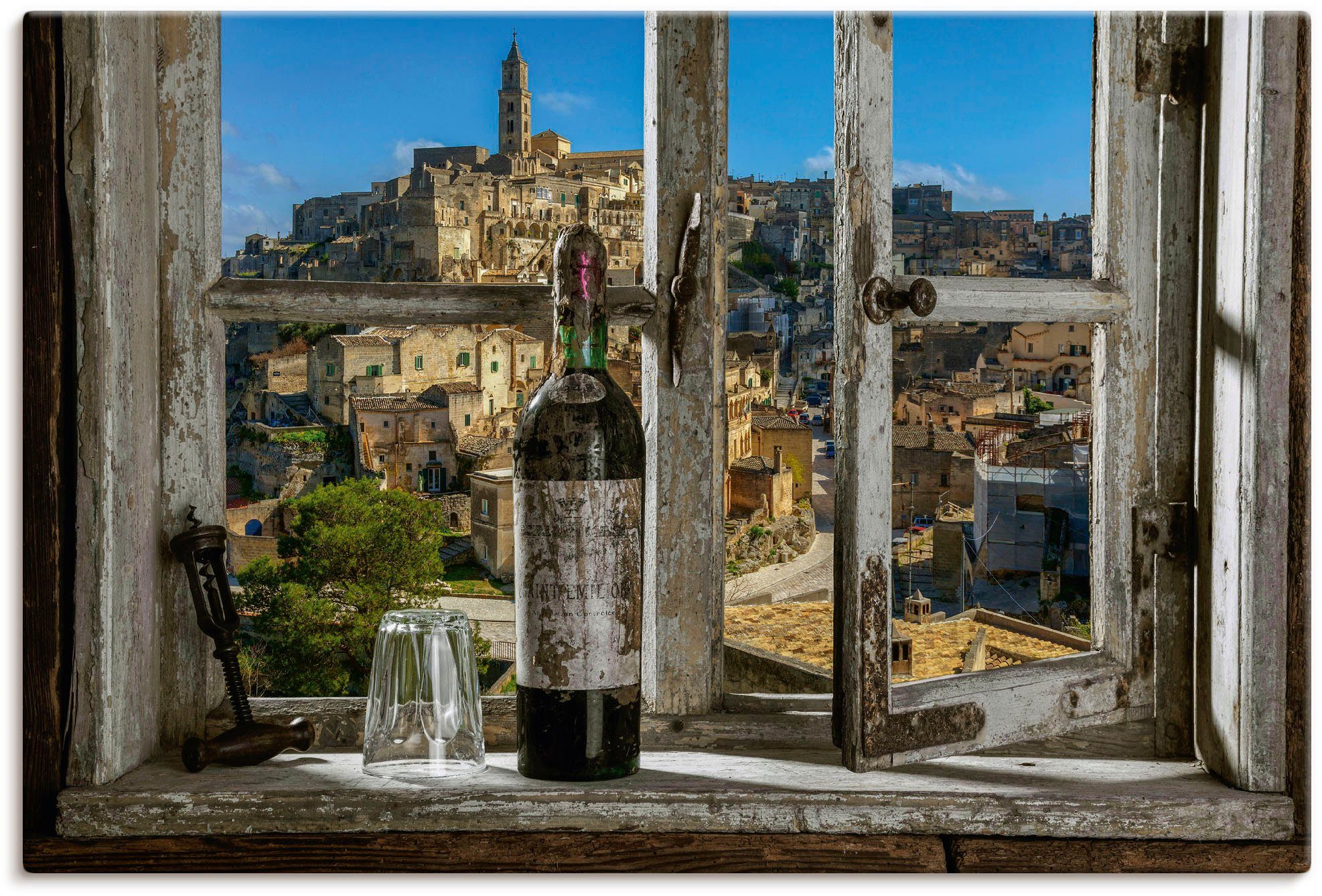 Artland Wandbild Blick aus dem Fenster Matera, Italien, Fenster & Türen (1 St), als Alubild, Leinwandbild, Poster in verschied. Größen