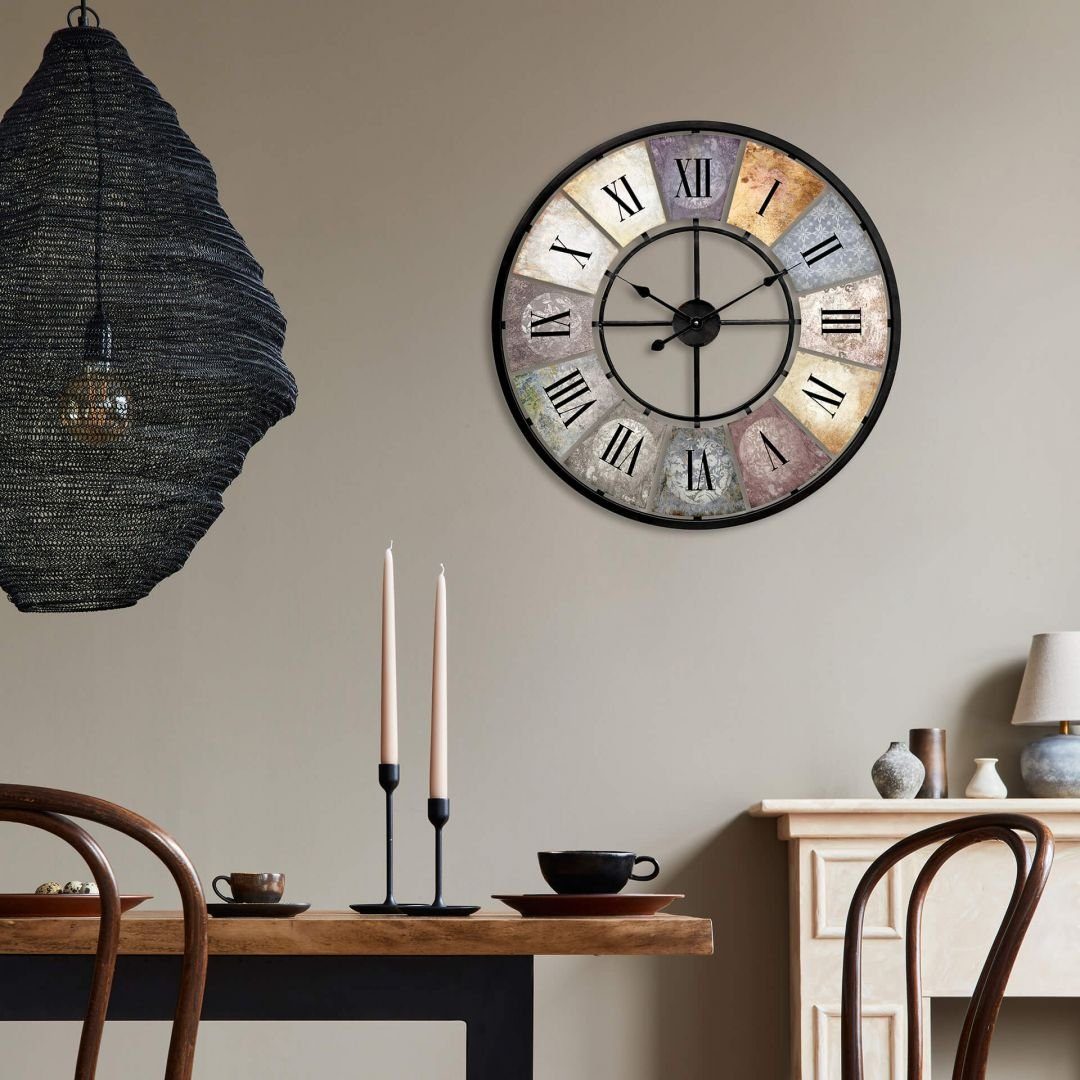 K&L Wall Art Wanduhr Große XXL Vintage Metalluhr Wohnzimmer Uhr XL Retro Küchenuhr (Used Look Metalluhr, leises Quarz Uhrwerk)
