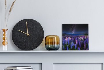 OneMillionCanvasses® Leinwandbild Blumen - Nacht - Lupine - Sternenhimmel - Lila - Natur, (1 St), Leinwand Bilder für Wohnzimmer Schlafzimmer