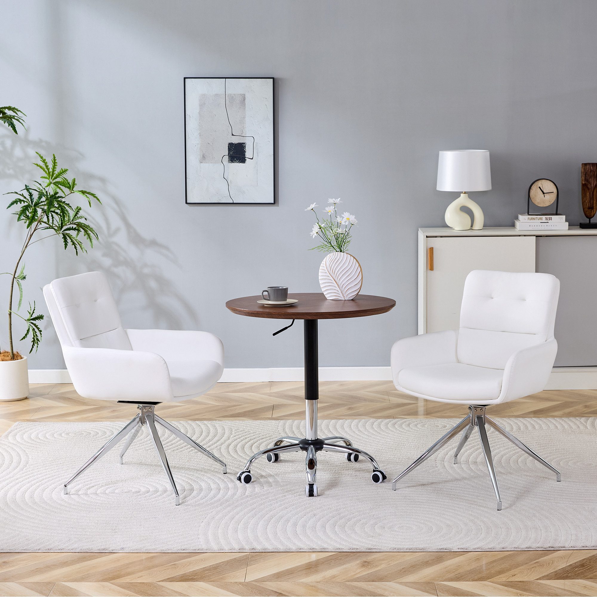 JUFU Drehstuhl 2er Set, Küchenstuhl mit 360° Schwenkfunktion, Polsterstuhl (2 St), Esszimmerstuhl & Schreibtischstuhl, Stabile Metallbeine