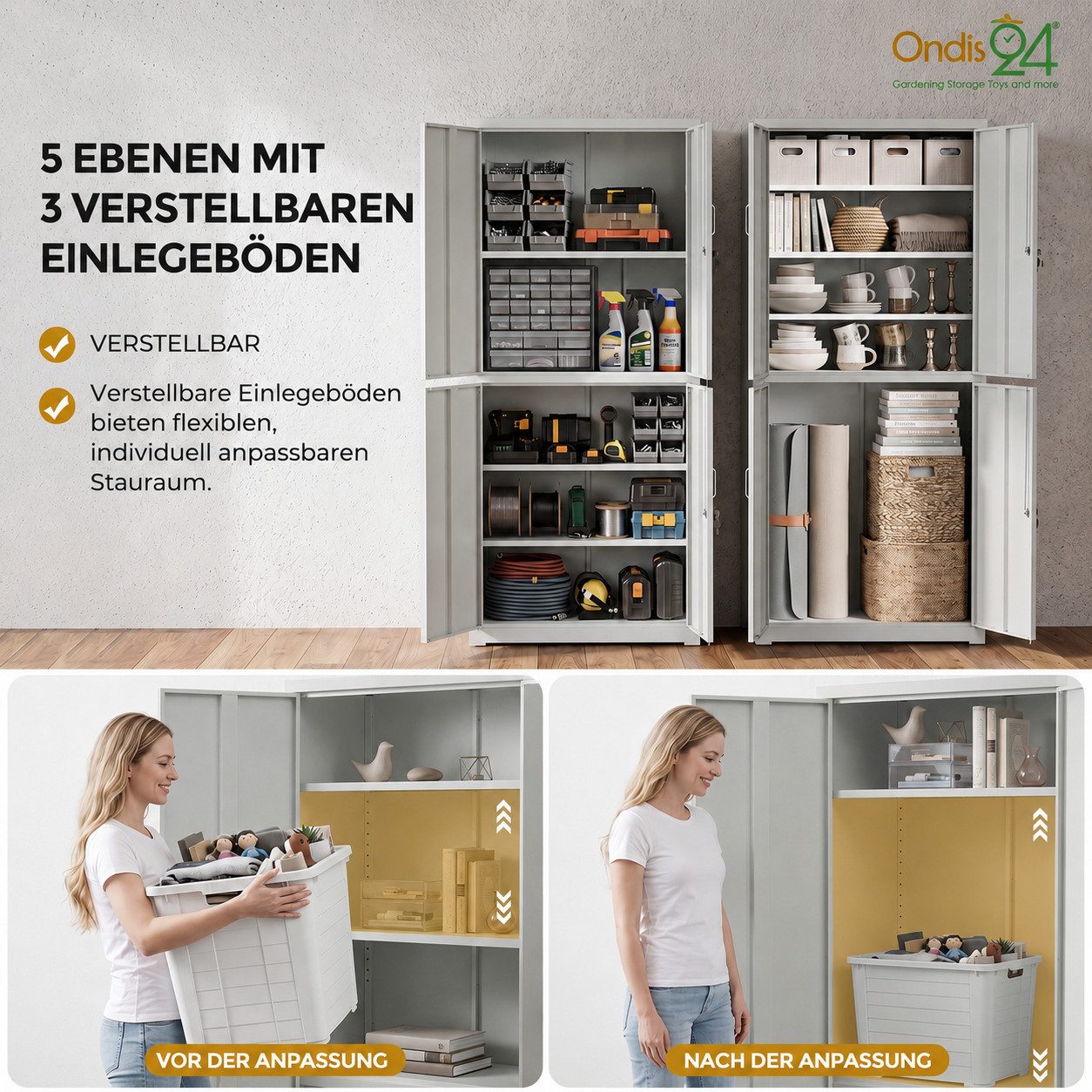 ONDIS24 Aktenschrank Stahlschrank Frank Büroschrank, Werkzeugschrank 180cm inkl. Handschuhe, Schraubendreher & Schlüssel