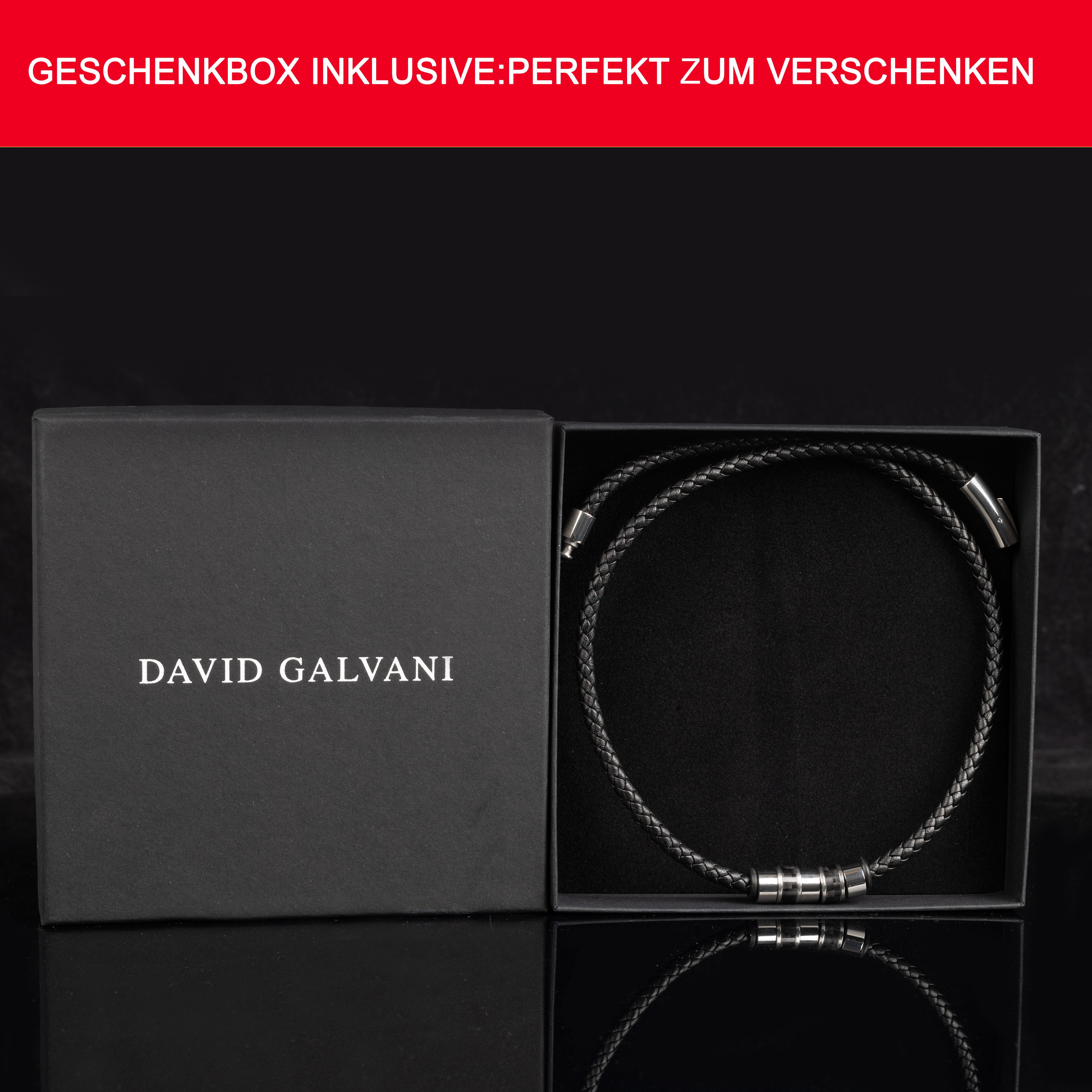 David Galvani Kette mit Anhänger Herren Lederkette Schwarz mit Edelstahl Beads, Handmade in Deutschland