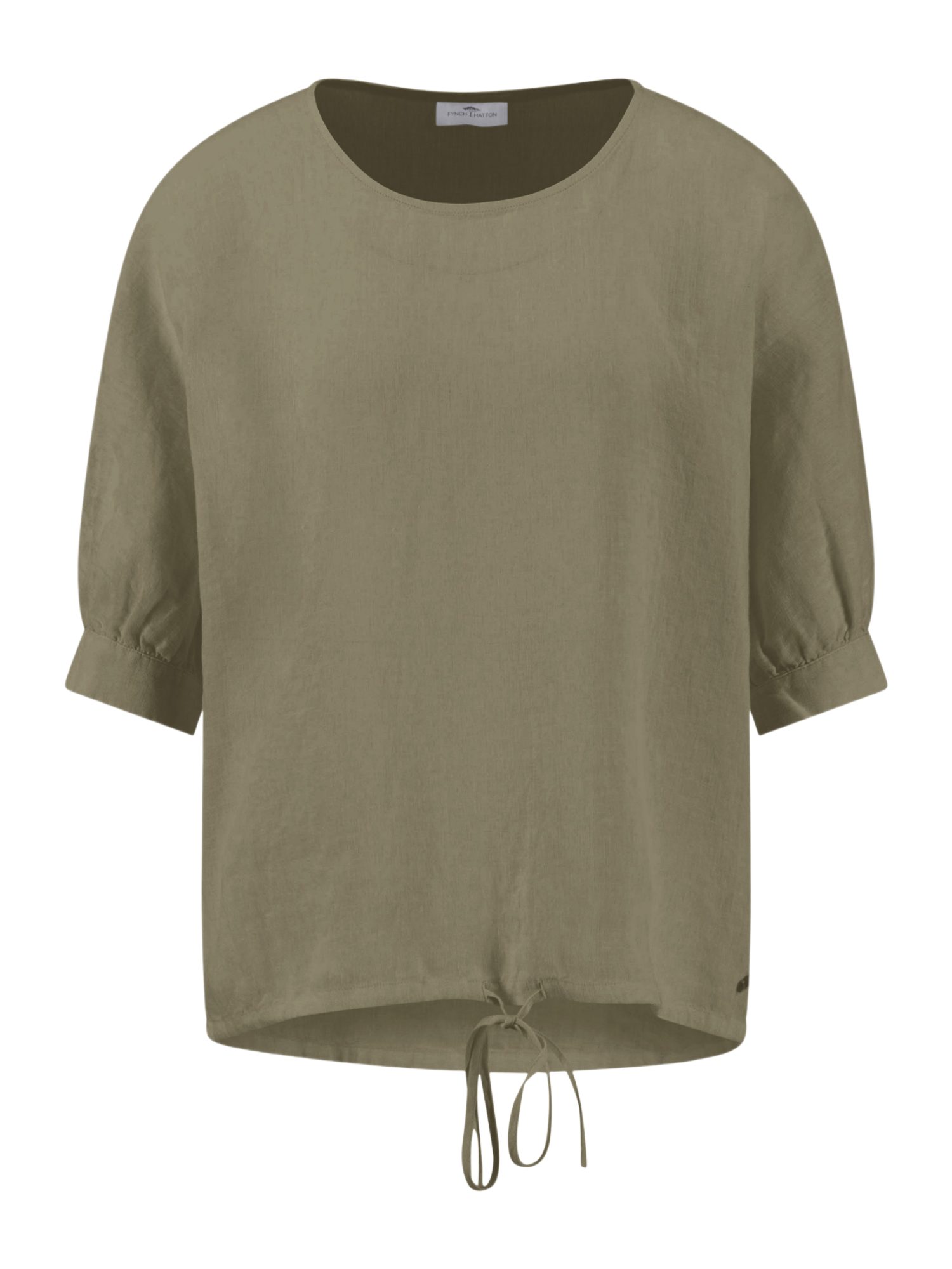 FYNCH-HATTON Kurzarmbluse grün,Casual,Leinen,Unifarben,Rundhals,Kurz,Casual Fit
