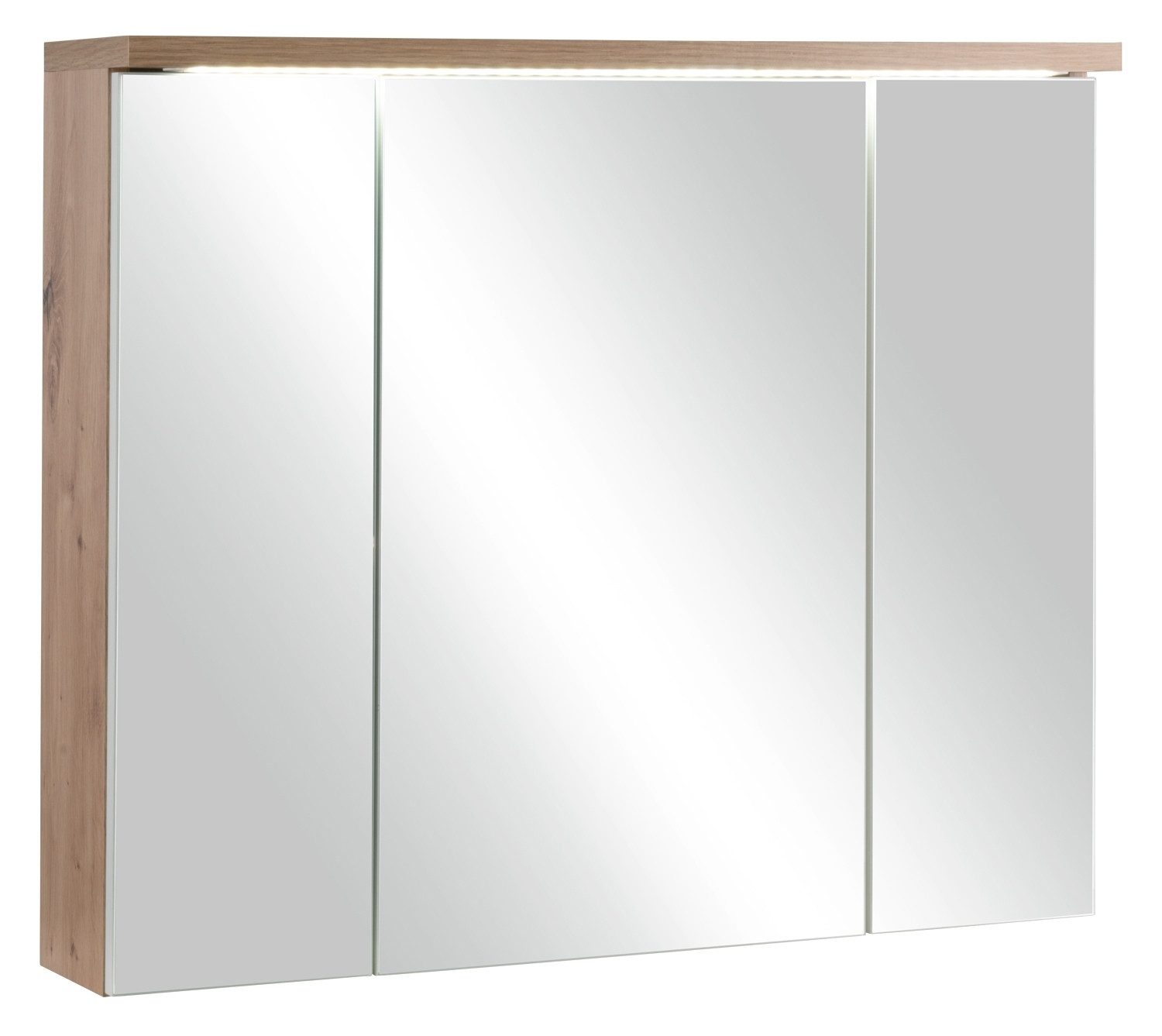 Badezimmerspiegelschrank POOL, Braun, Breite 80 cm, 3 Spiegeltüren, inkl. LED-Beleuchtung