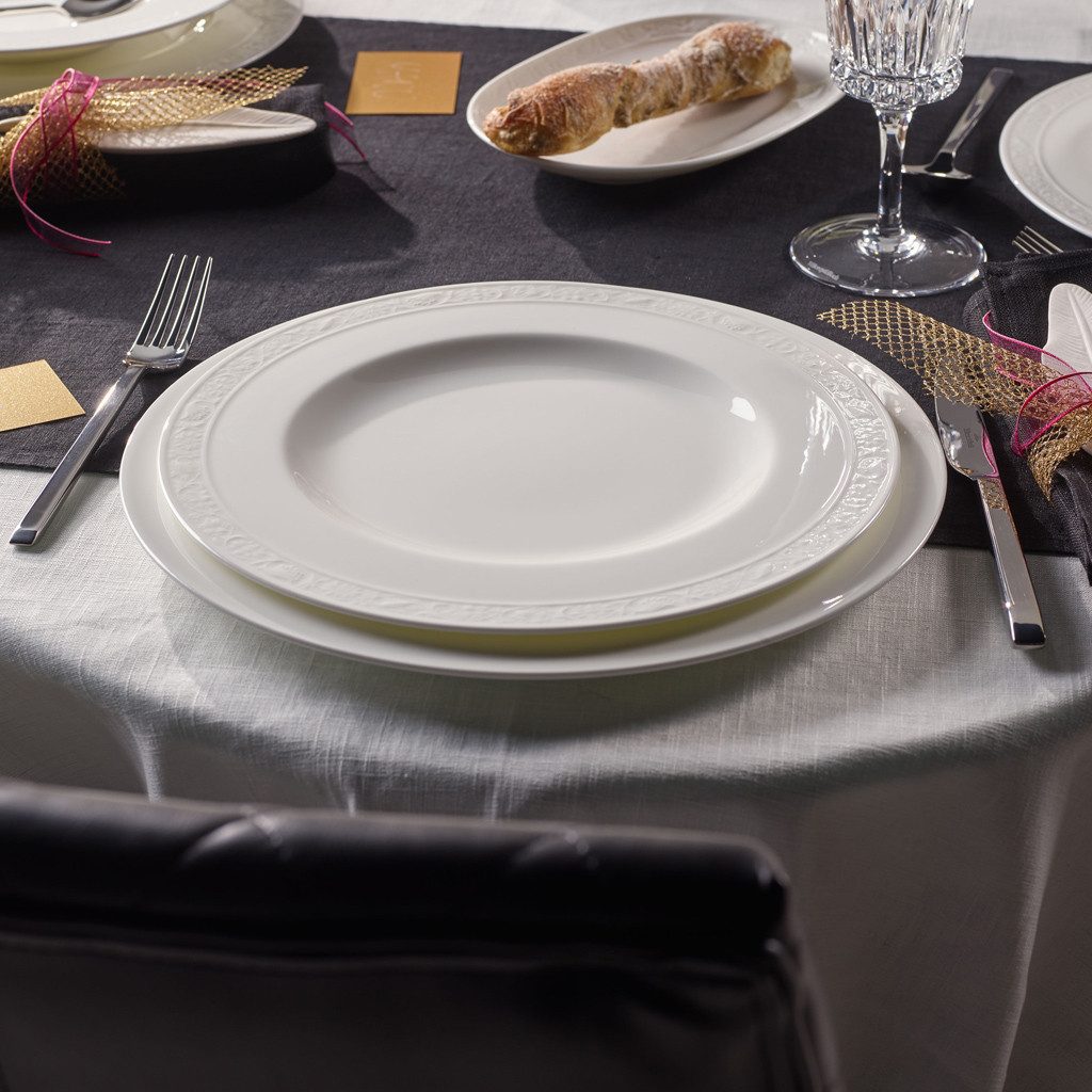 Villeroy & Boch Signature Speiseteller White Pearl Speiseteller, (1 St), Premium Bone Porcelain, mikrow.- & spülm.sicher, Made in Germany