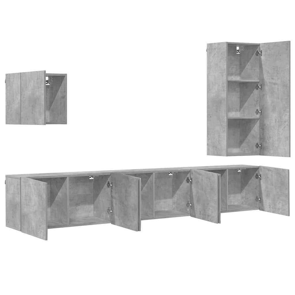 vidaXL TV-Wand 5-tlg. Wohnwand Betongrau Holzwerkstoff, (1-St)