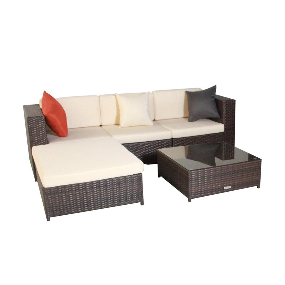 LinJa Gartenlounge-Set Poly Rattan Gartenmöbel Barcelona mix-braun Set Lounge Gartenlounge, (Set)