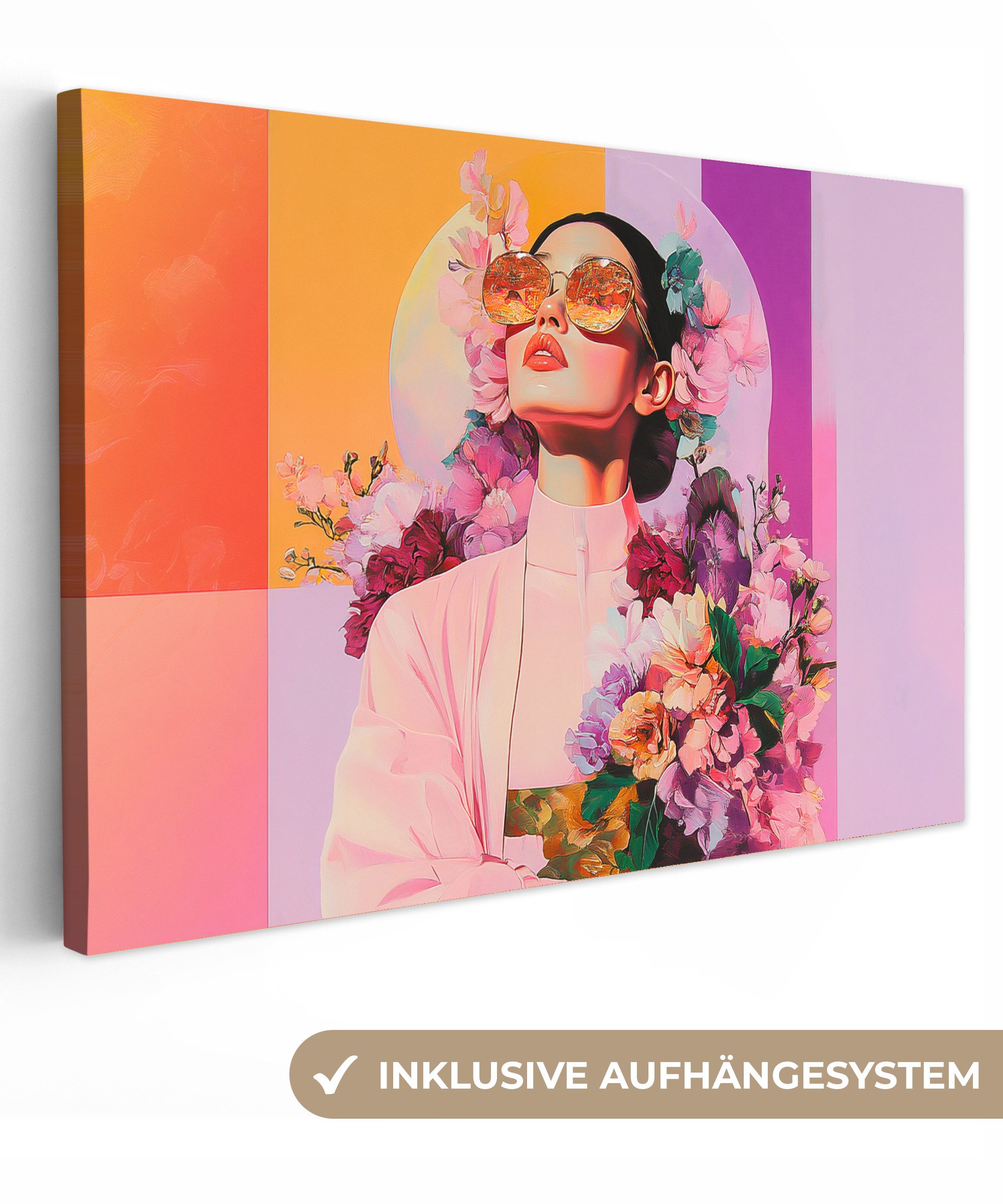 OneMillionCanvasses® Leinwandbild Porträt - Frau - Abstrakt - Blumen, Fotod günstig online kaufen