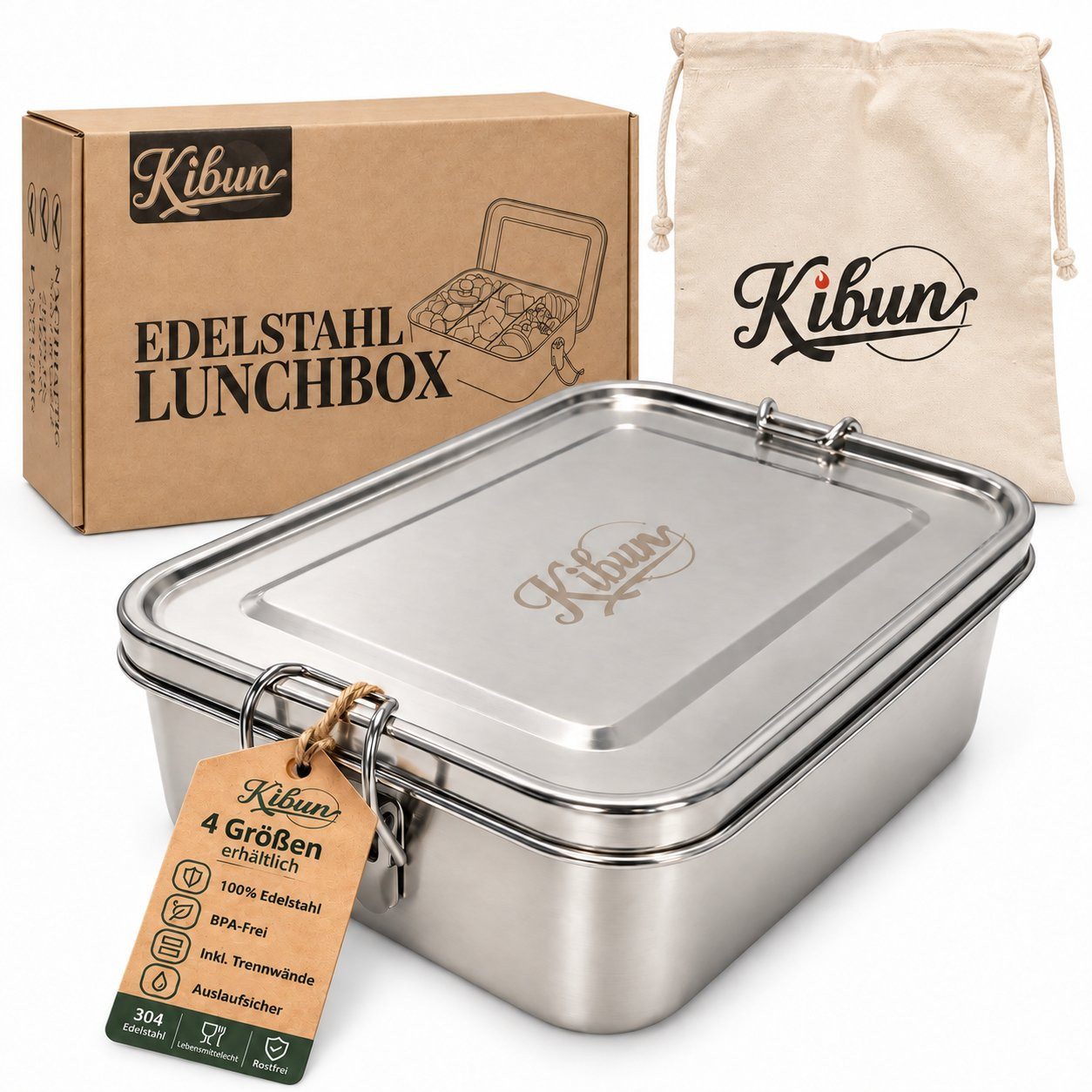 Kibun Lunchbox Brotdose Lunchbox aus Edelstahl, Bento Box, Edelstahl, (Premium Lunchbox), 304 Edelstahl, spülmaschinenfest