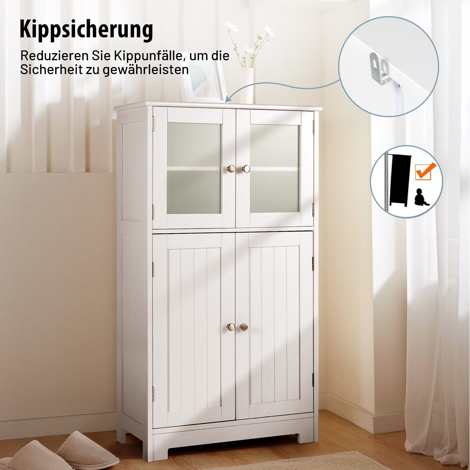 COSTWAY Mehrzweckschrank 4-türig, mit verstellbarem Regal,58 x 30 x 109cm