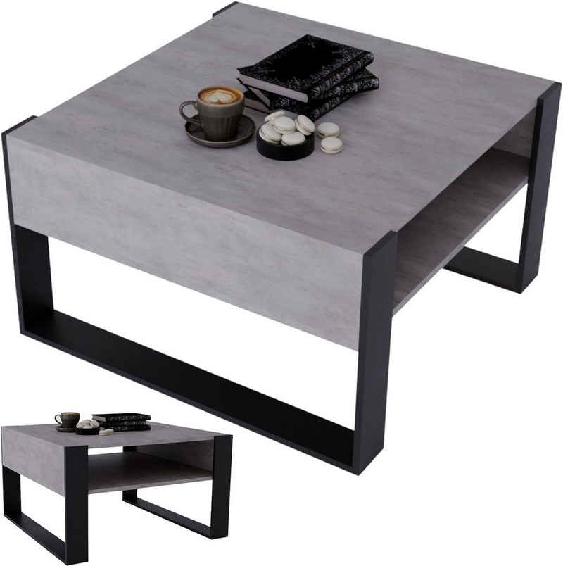 CraftPAK Couchtisch mit Stauraum, moderner Wohnzimmertisch aus Holz - Coffetable (1 Tisch), Tischplatte aus hochwertigem Holz