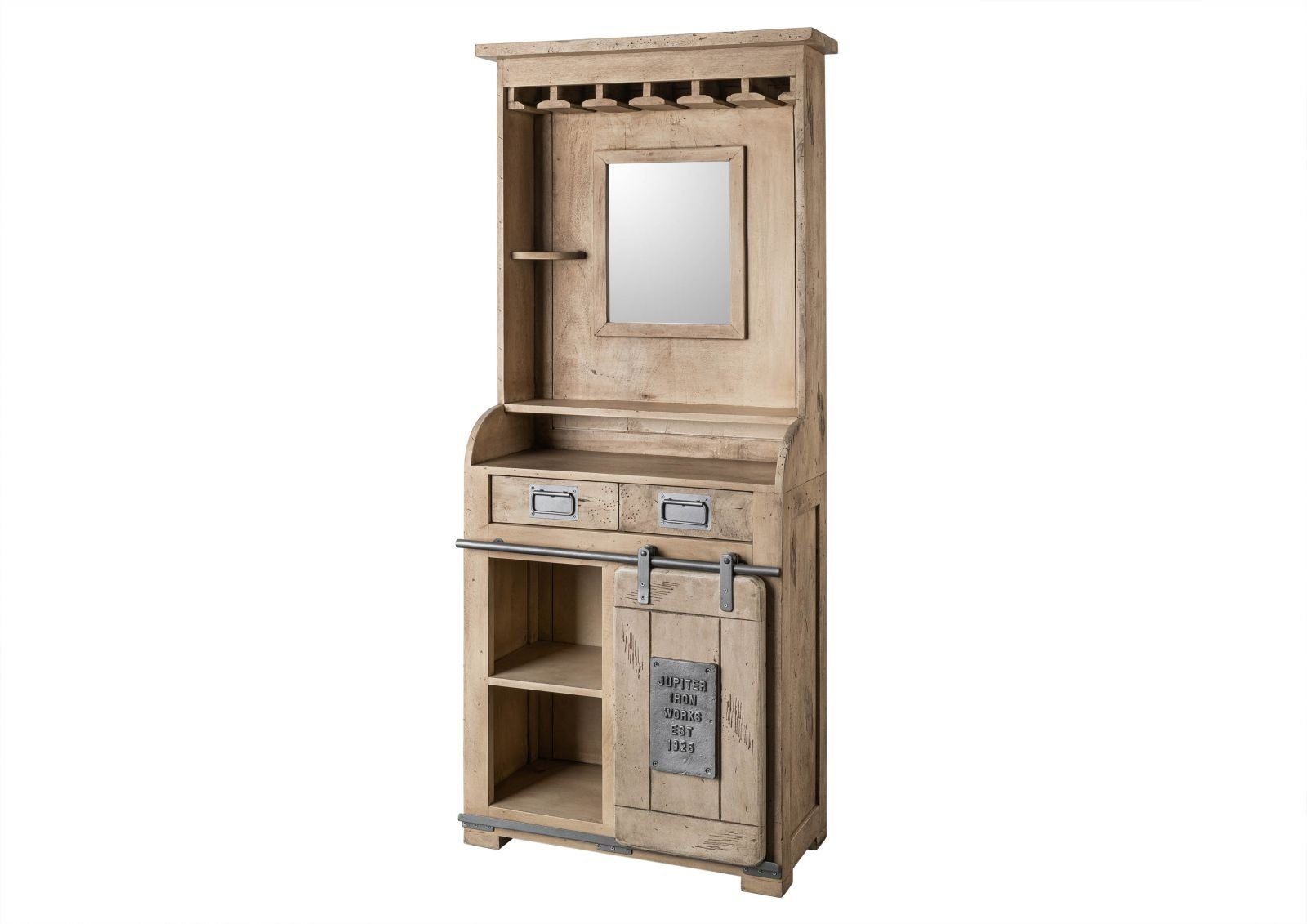 Massivmoebel24 Barschrank RAILWAY (Bar Mango 75x35x170 whitewash lackiert RAILWAY #341) Bar Mango 75x35x170 whitewash lackiert RAILWAY #341