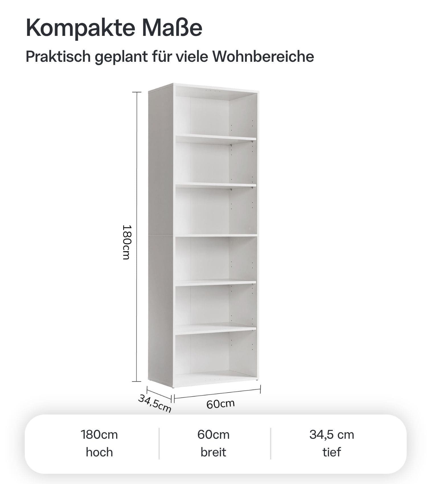 mokebo Bücherregal Der Bücherwurm Regal 60 cm breit Aktenregal Holz, 60x180x34,5 cm, Made in Germany, Holzregal, Bücherregal oder Standregal in Weiß – Bild 4 von 5