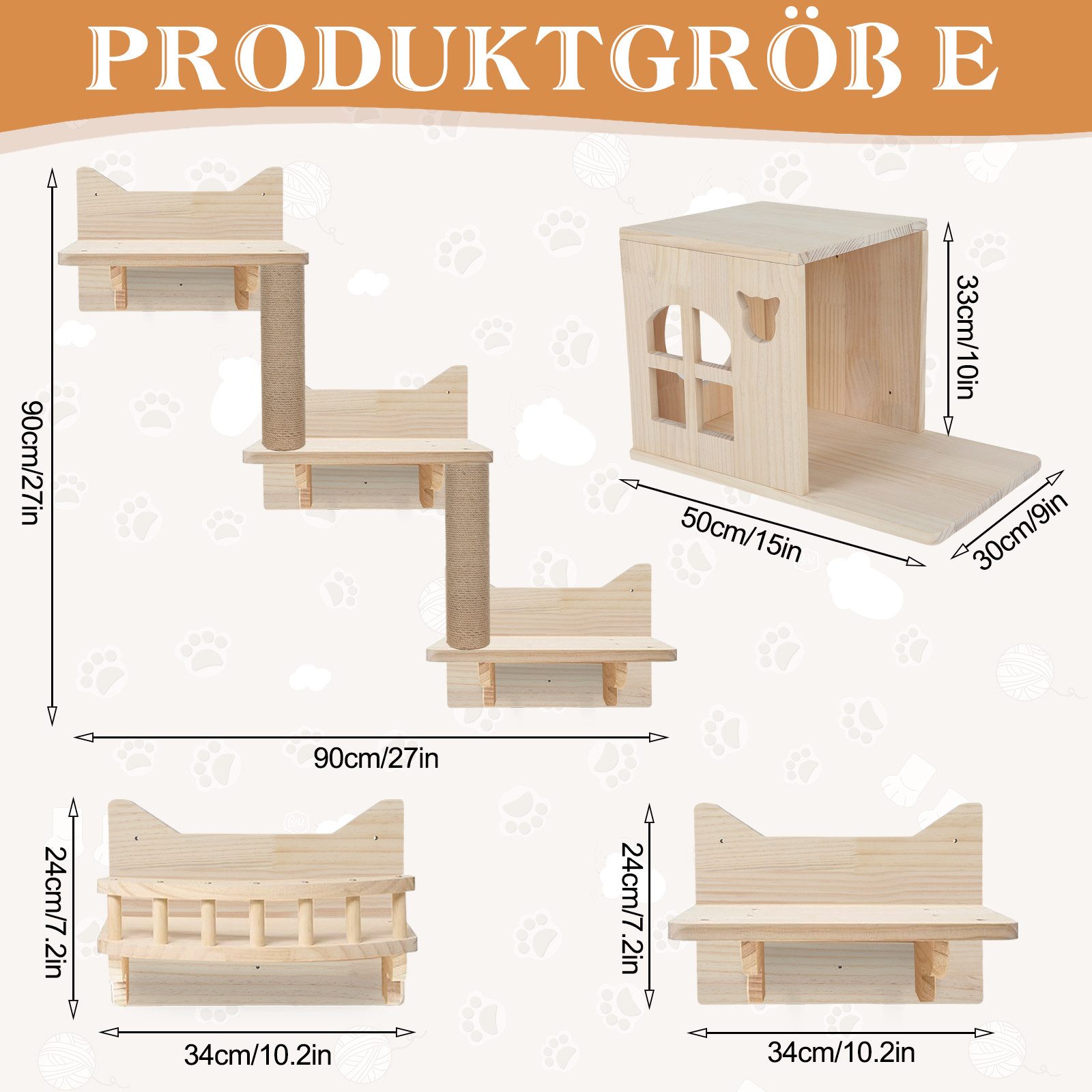TWSOUL Katzen-Kletterwand Katzenwandmöbel Set mit Katzentreppe, Katzenhaus, günstig online kaufen