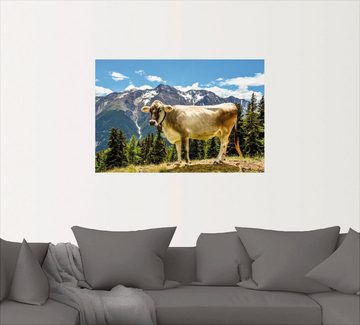 Artland Wandbild Bergkuh in den Alpen im Sommer, Haustiere (1 St), als Leinwandbild, Poster, Wandaufkleber in verschied. Größen