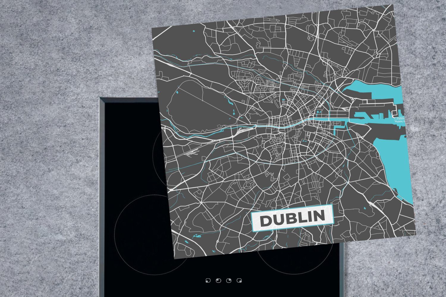 Karte Vinyl, Blau, (1 - Ceranfeldabdeckung, Herdblende-/Abdeckplatte Arbeitsplatte cm, - Stadtplan MuchoWow küche Dublin 78x78 tlg), - für