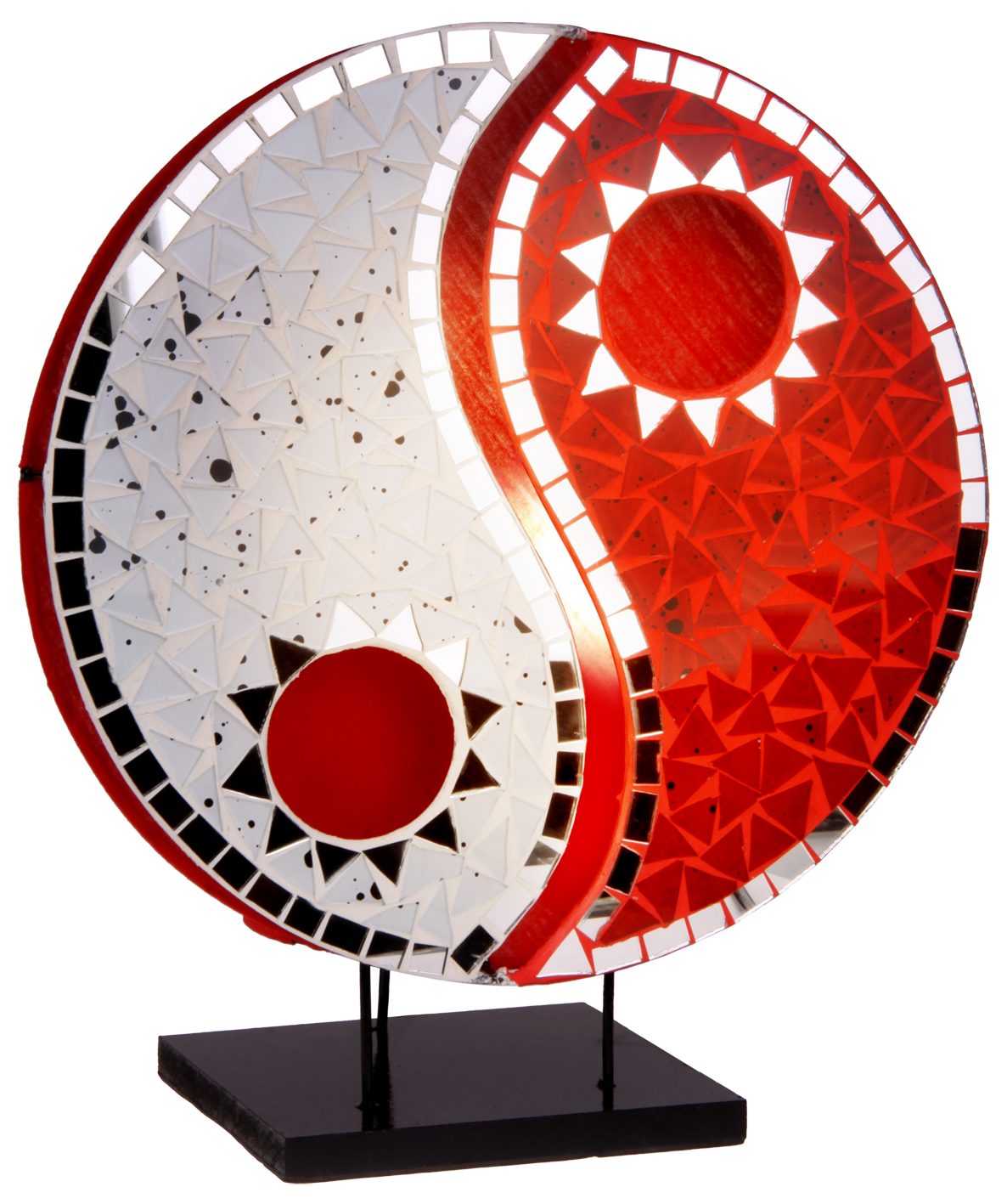 WORU Tischleuchte Yin Yang Tischleuchte Glasmosaik 30 cm Rot oder Schwarz