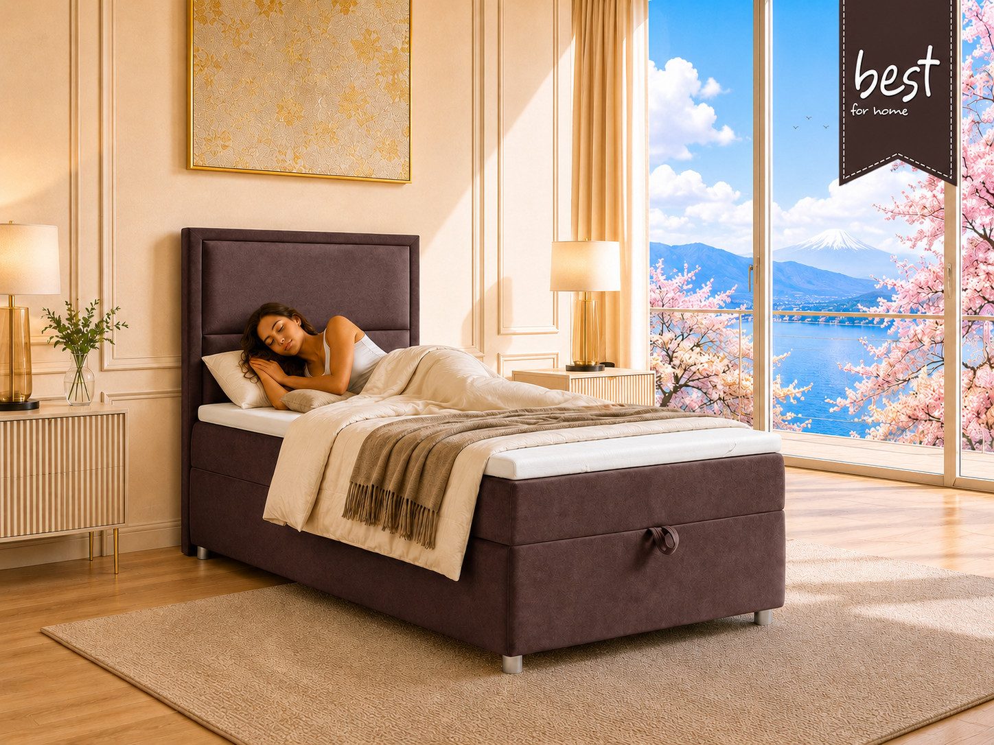Best for Home Boxspringbett K-11 SINGLE mit Bettkasten, Bonellfederkern, Komfort Topper H3 (Hotelbett, Einzelbett, Kinderbett, Juniorbett, 5-St., 70x200 80x200  – Bild 2 von 5