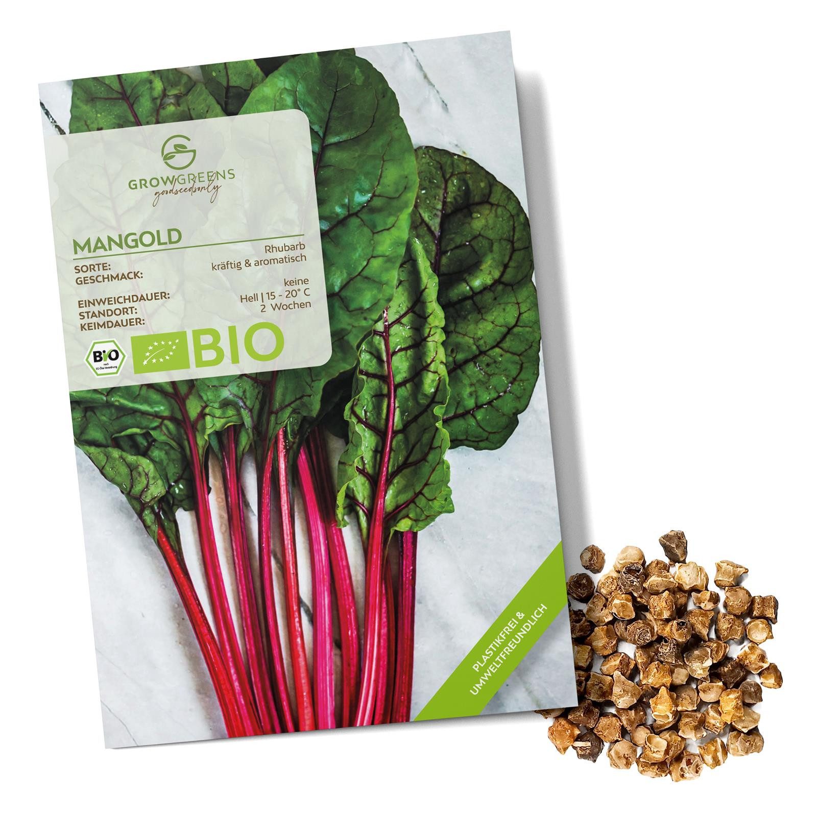 Growgreens Gemüsesamen BIO Mangold Samen (Rhubarb) - Mangold Saatgut aus bio. Anbau (25 Korn), Kräuter