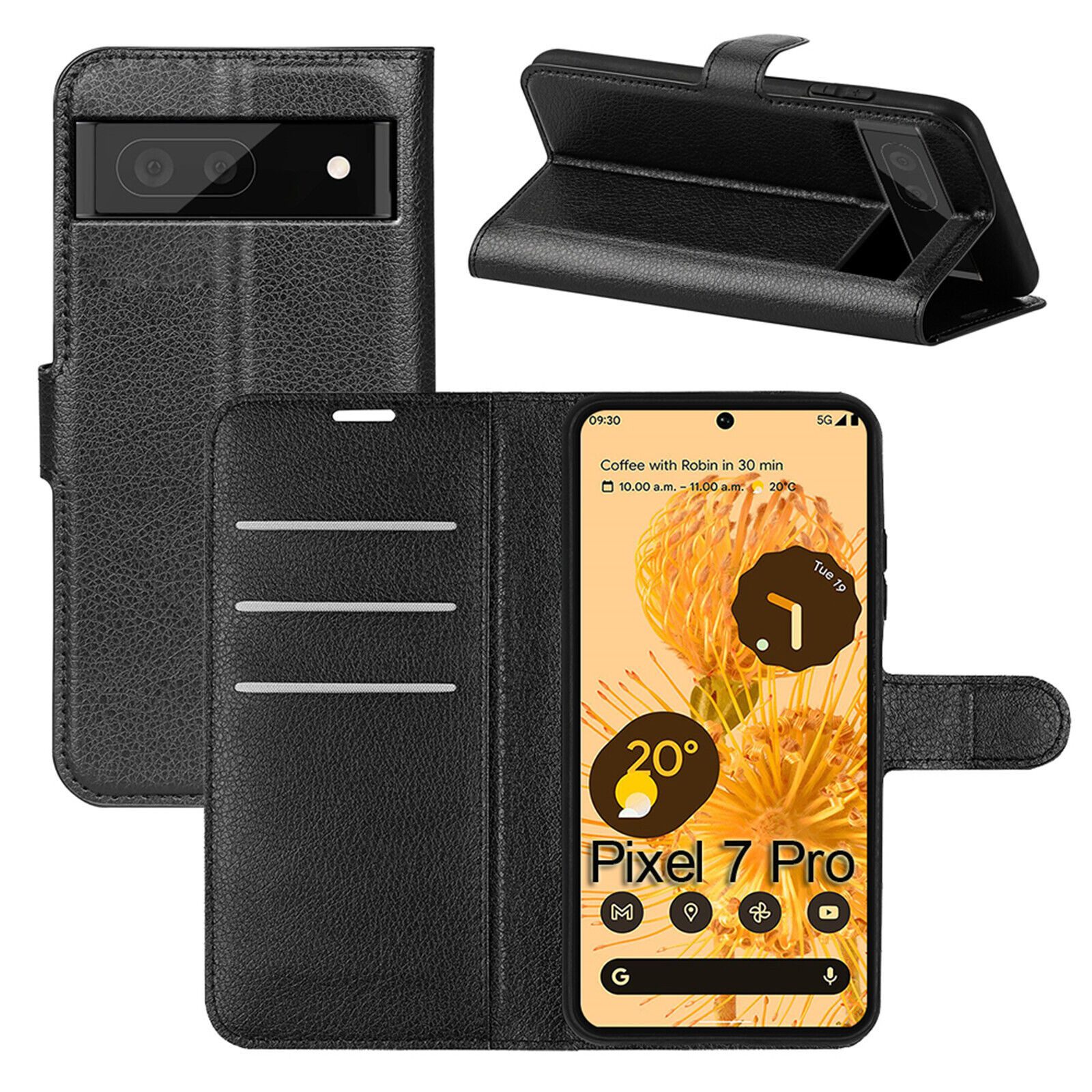 betterfon Handyhülle Handytasche für Google Pixel 7 Pro Klapphülle Schwarz, 3 Kartenfächer, Magnetverschluss & Standfunktion im Lederlook