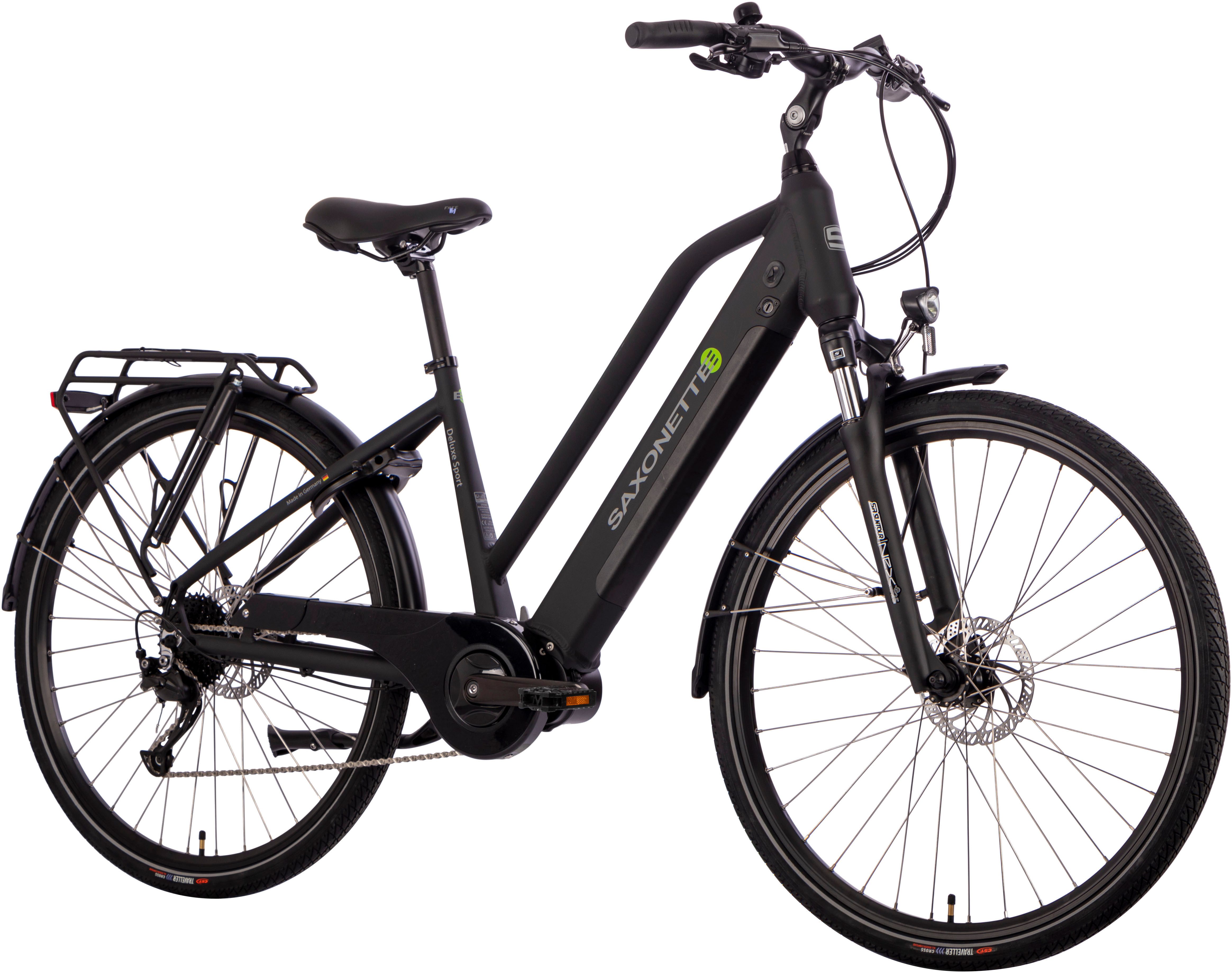 SAXONETTE E-Bike Trekkingrad Deluxe Sport, 9 Gang Shimano Alivio Schaltwerk, Kettenschaltung, Mittelmotor, 418 Wh, Pedelec, Elektrofahrrad für Damen u. Herren