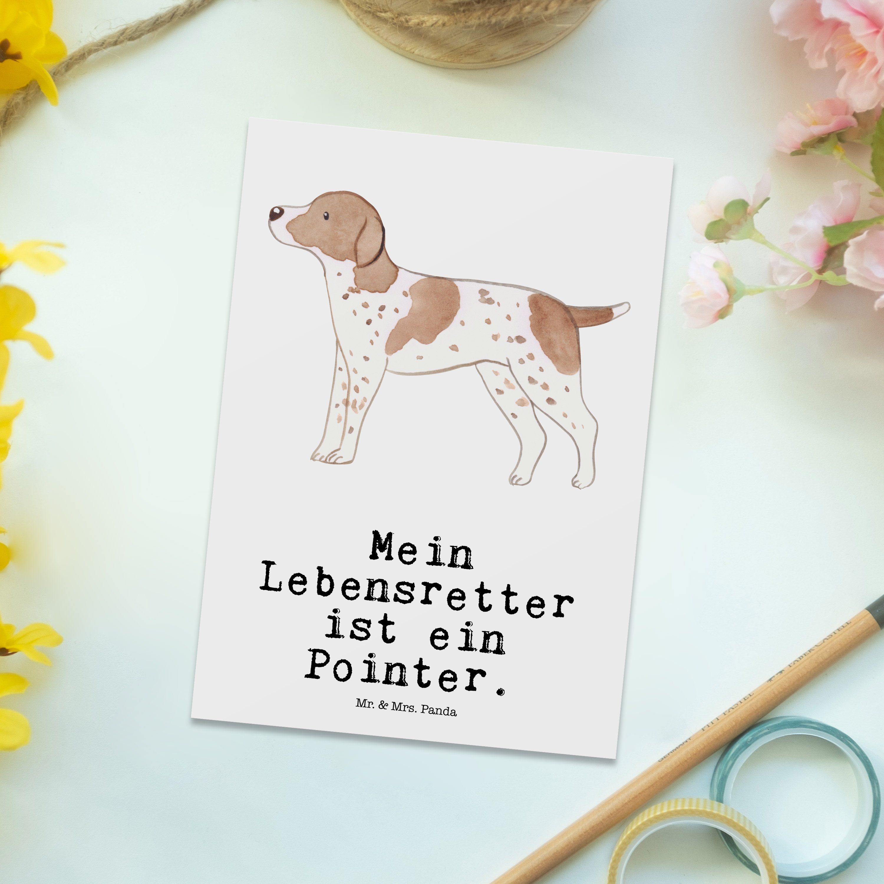 Postkarte Weiß Lebensretter - - & Panda Geschenk, Dankeskarte, Pointer Mr. Pointer English Mrs.