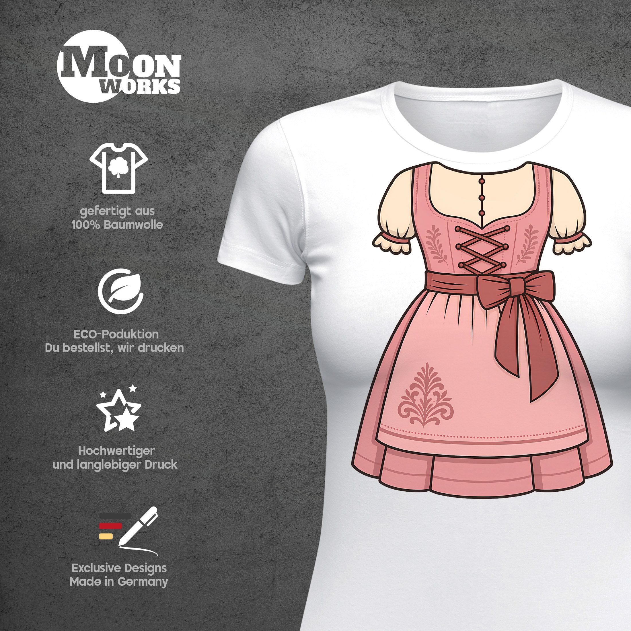 MoonWorks Print-Shirt Damen T-Shirt für das Oktoberfest Fake Dirndl Fun-Shirt Trachtenshirt mit Print
