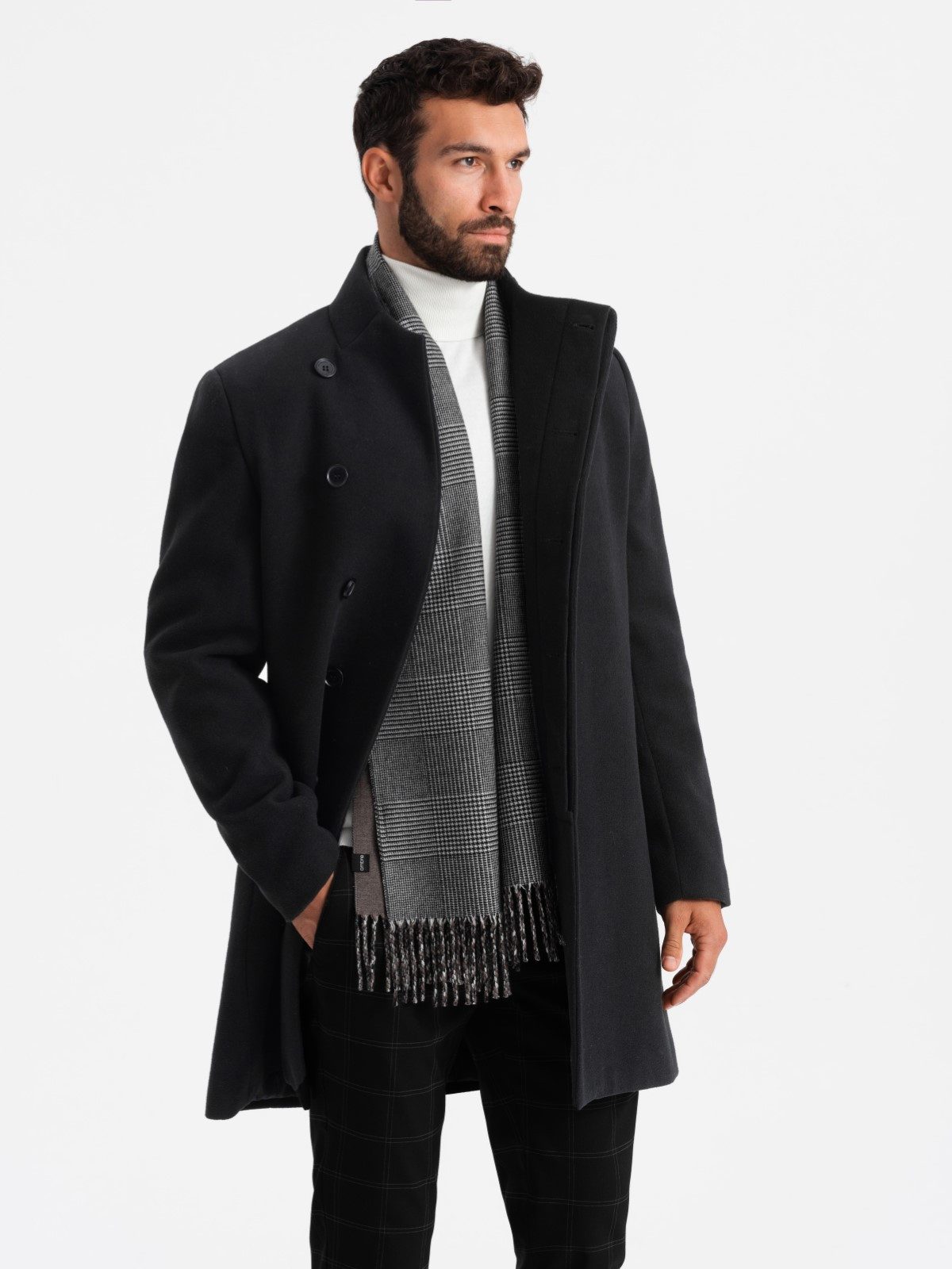 OMBRE Wintermantel Herrenmantel mit asymmetrischem Verschluss und hohem Kragen