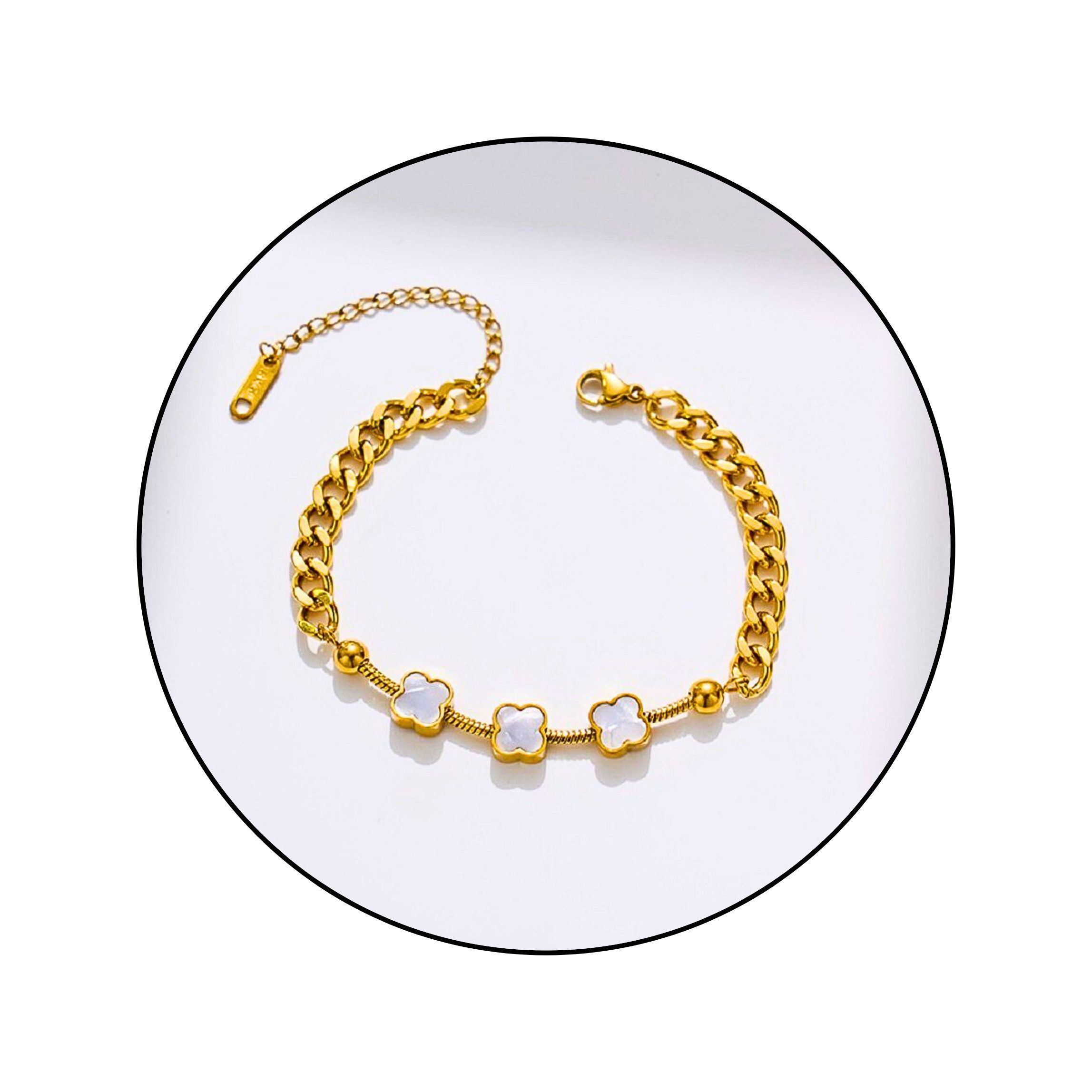 GOLDKLEIN Edelstahlarmband Blumen Perlmutt Edelstahl Panzerarmband mit Char günstig online kaufen