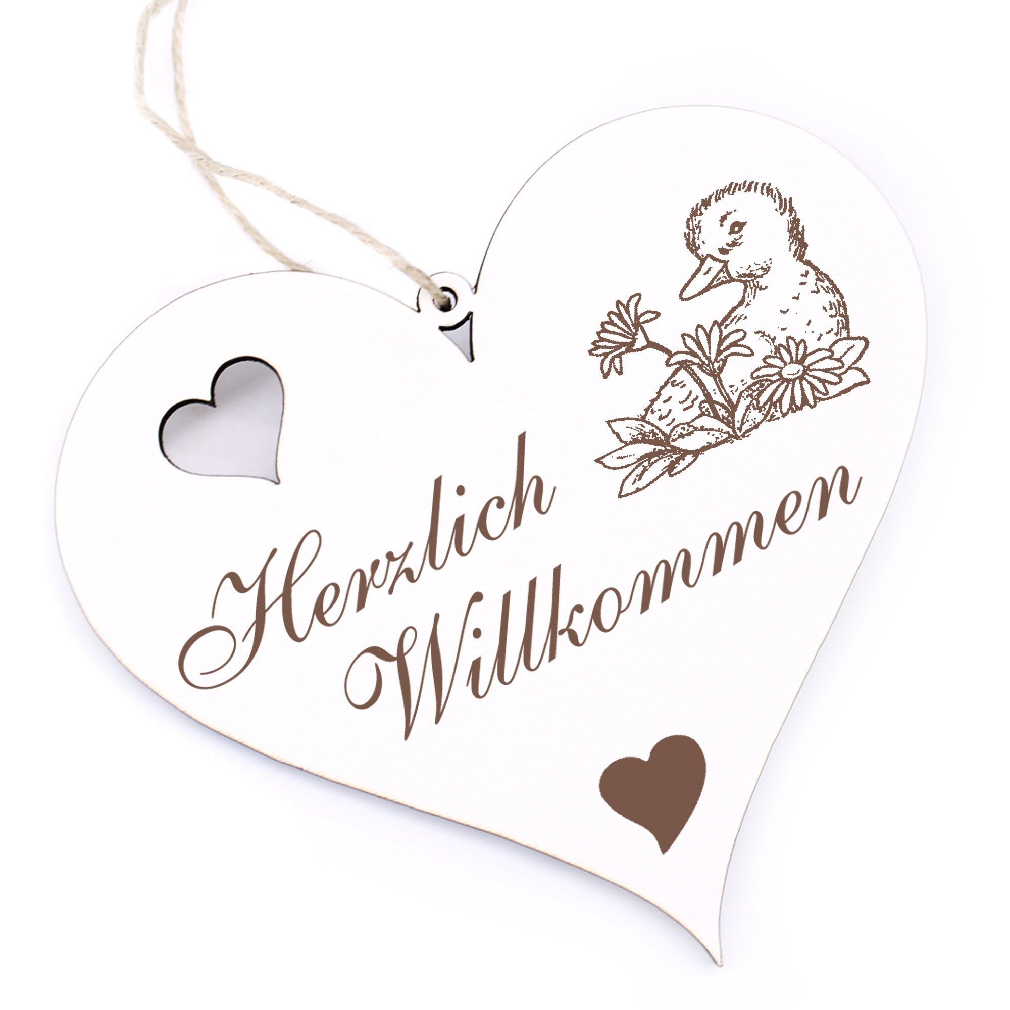 Dekolando Hängedekoration Herzlich Willkommen - Ente mit Blume - 13x12cm