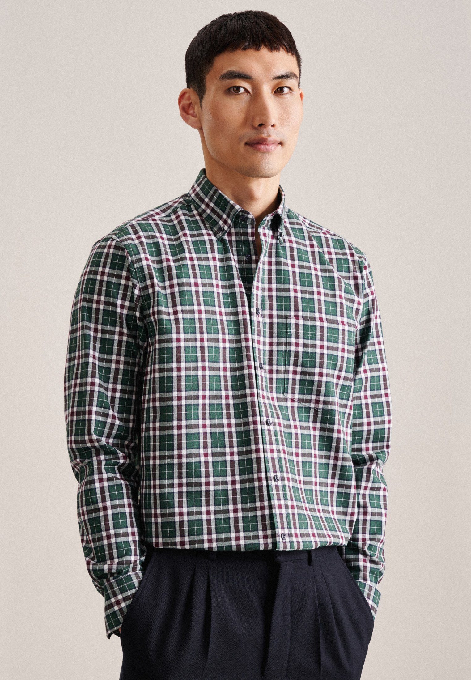 seidensticker Flanellhemd Regular Regular 1/1 Button-Down-Kragen günstig online kaufen