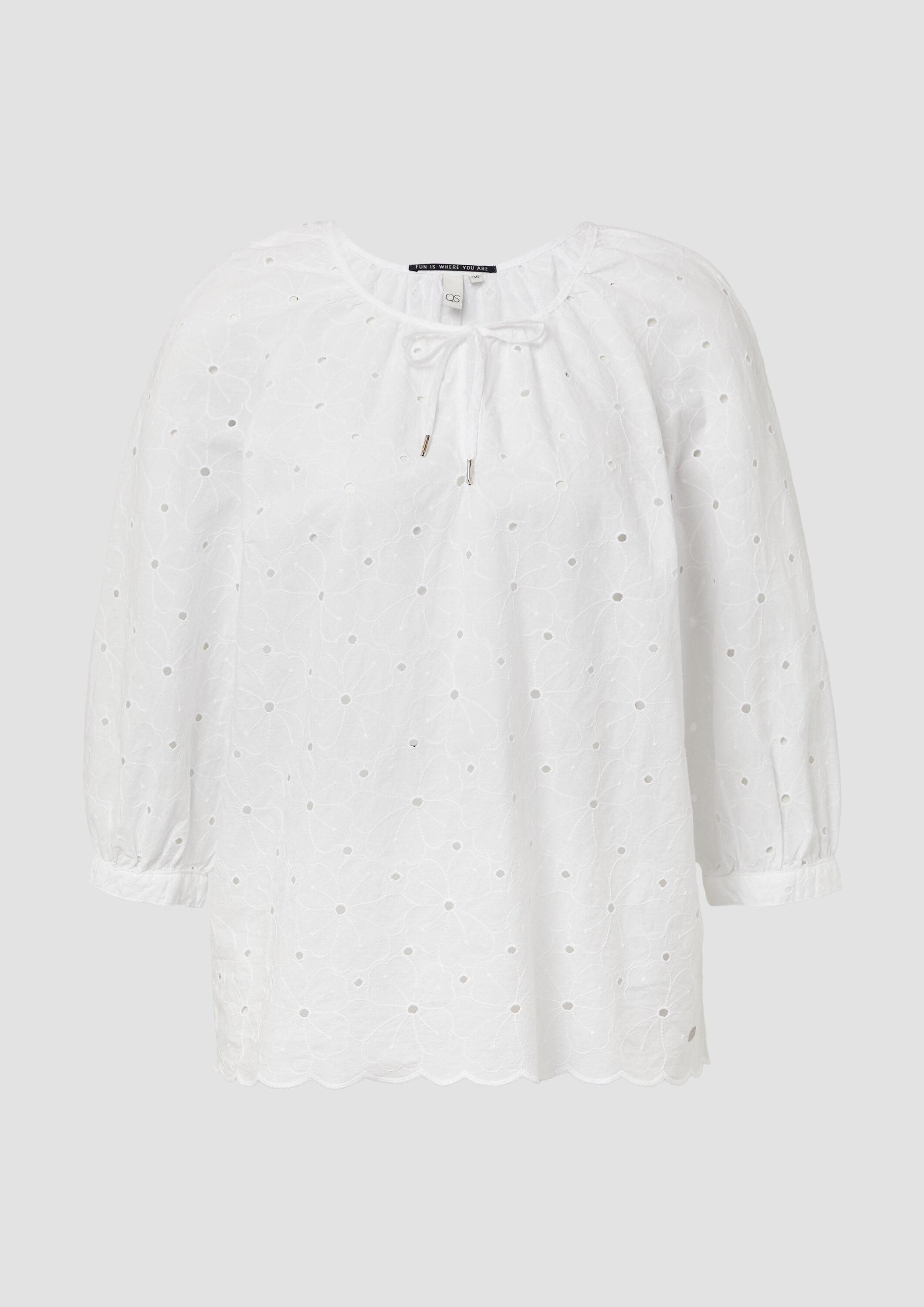 QS Kurzarmbluse Bluse Bluse mit Lochstickerei