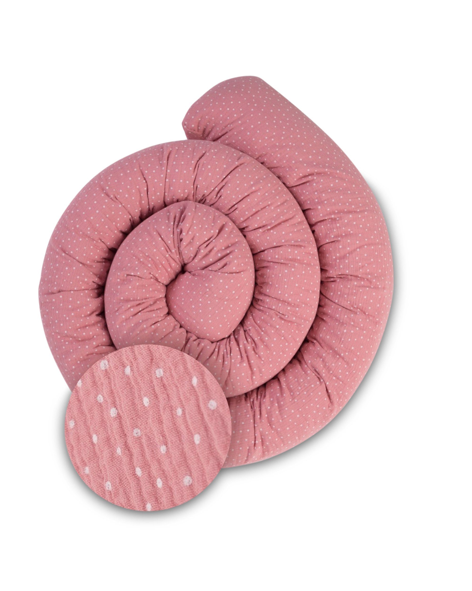 ULLENBOOM ® Nestchenschlange Bettschlange als Bettumrandung Musselin Rosa (Made in EU), Bezug aus Baumwolle, weiche Polsterung, Design Uni