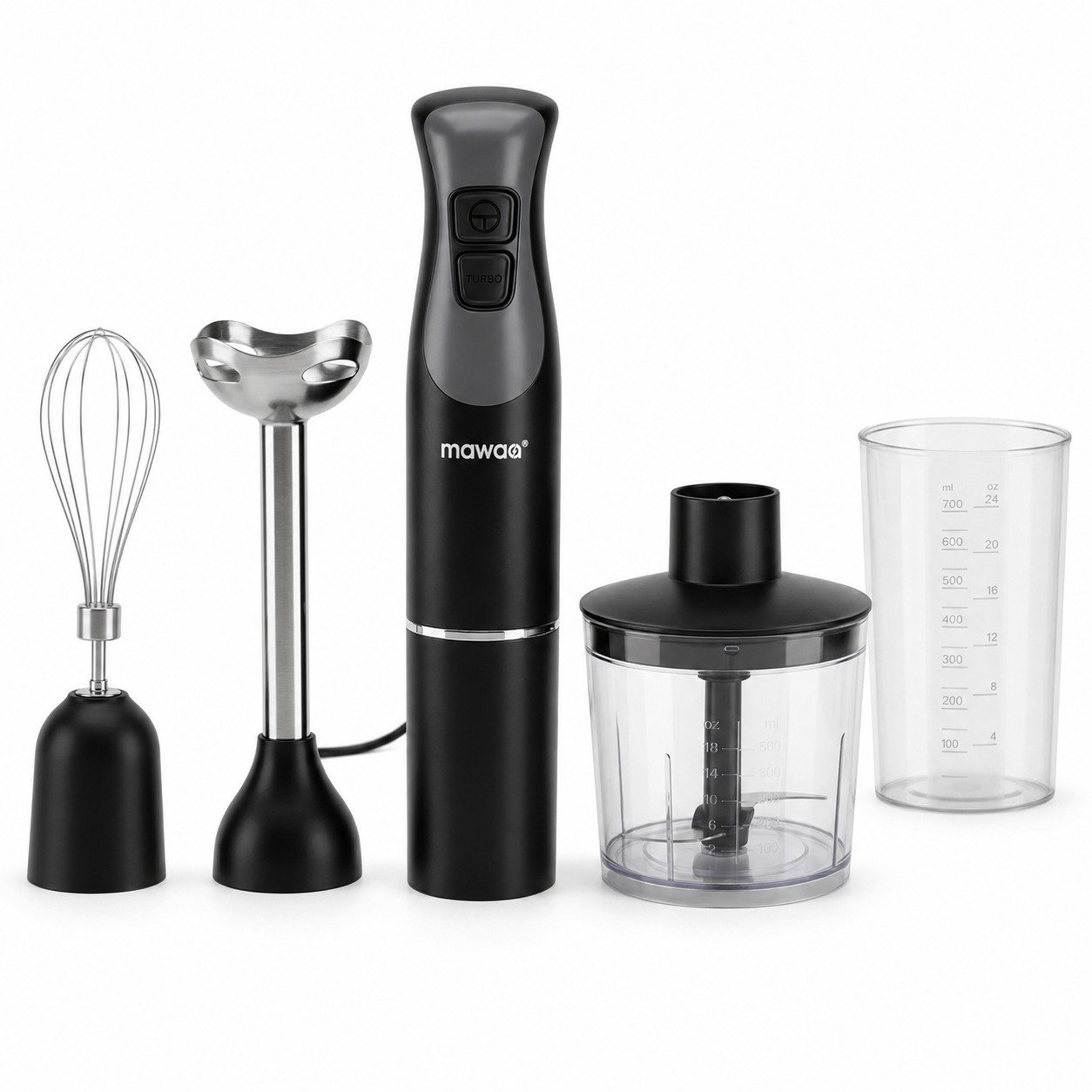 LEFEX Stabmixer mawaa Stabmixer 3in1 Set Pürierstab Schneebesen Schwarz, 250 W