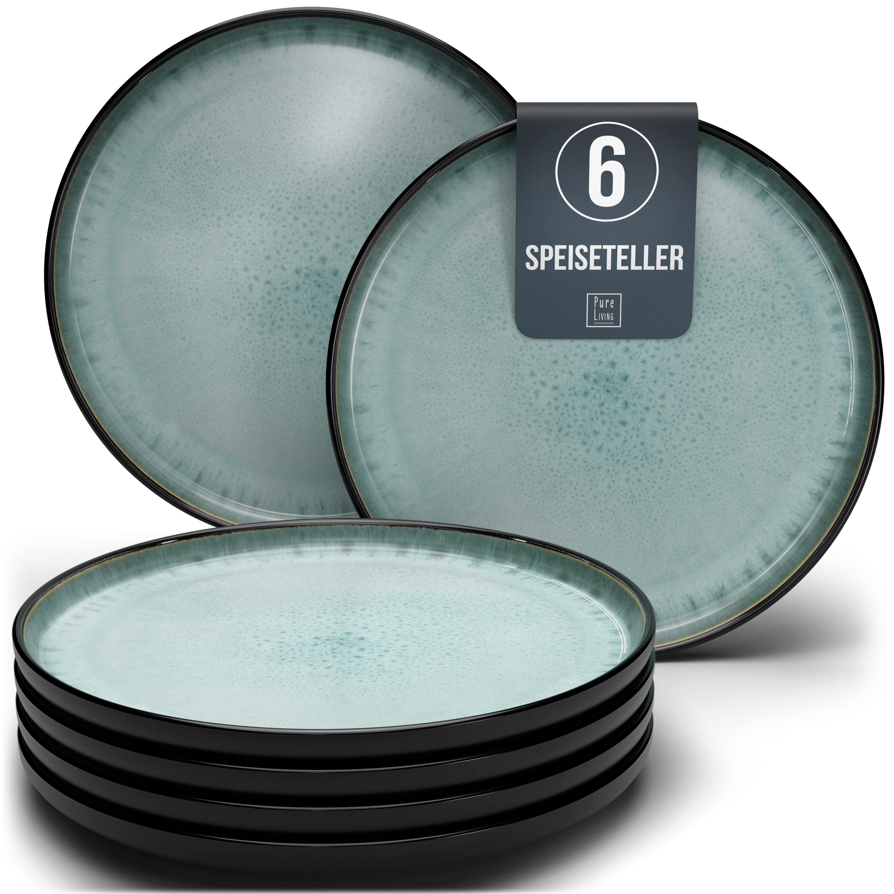 PURE LIVING INTERIOR DESIGN Geschirr-Set Ibiza Speisseteller, Dinnerteller, 6er-Set, 26 cm, Salbeigrün (6-tlg), 6 Personen, Steingut